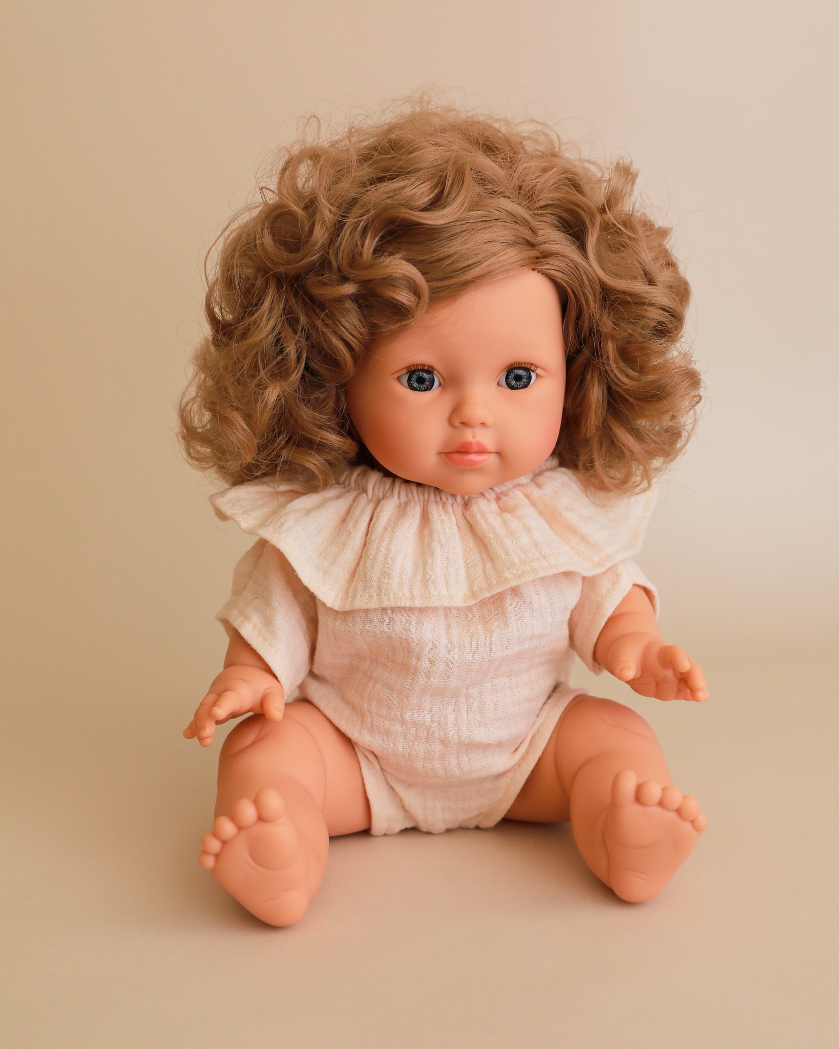 Minikane Doll Clothes | Doll Muslin Romper - Beige