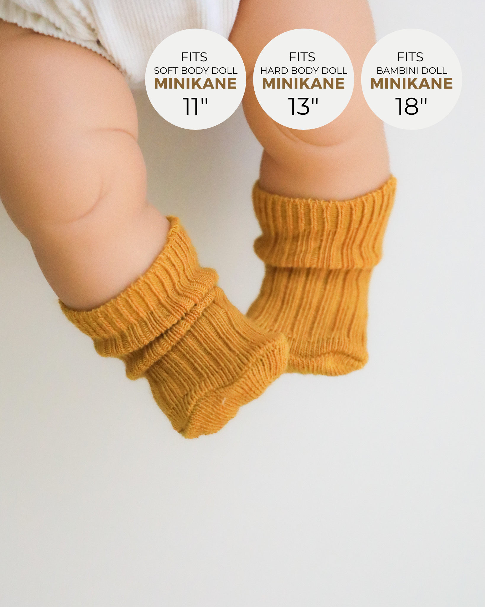Minikane Doll Clothes | Doll Socks - Mustard
