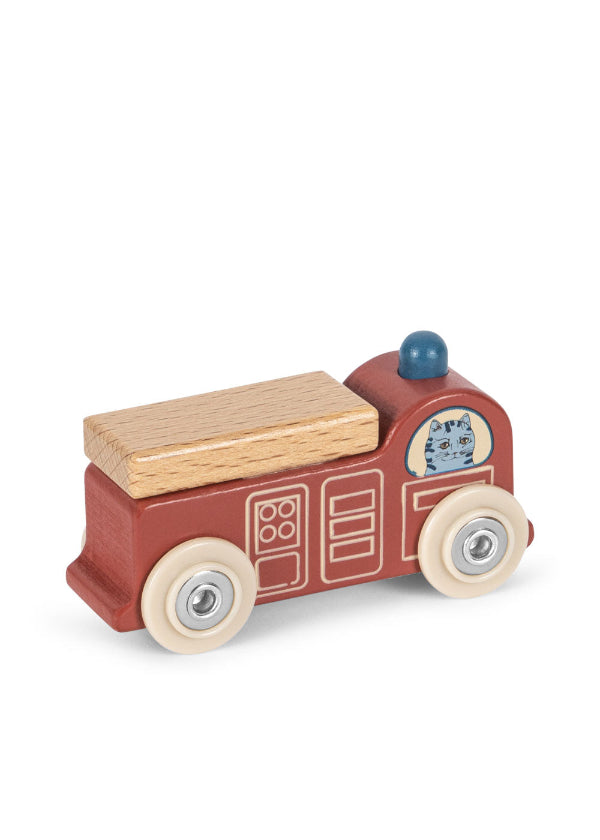 Charming red push toy car featuring smooth wheels and adorable cat character detail