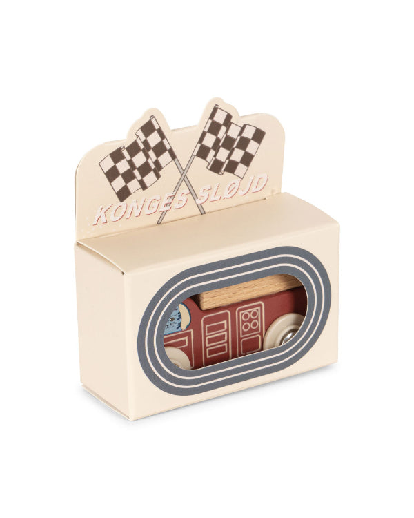 FSC-certified wooden car toy with natural wood cargo area perfect for toddler play