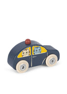 Charming blue push toy car featuring smooth wheels and adorable cat character details