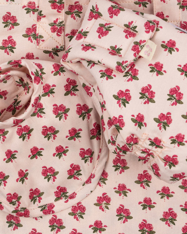 Premium OEKO-TEX cotton texture showing vintage rose print artistry and safe material construction