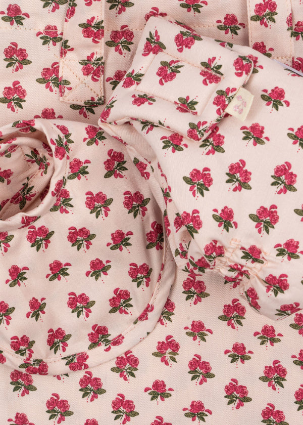 Premium OEKO-TEX cotton texture showing vintage rose print artistry and safe material construction