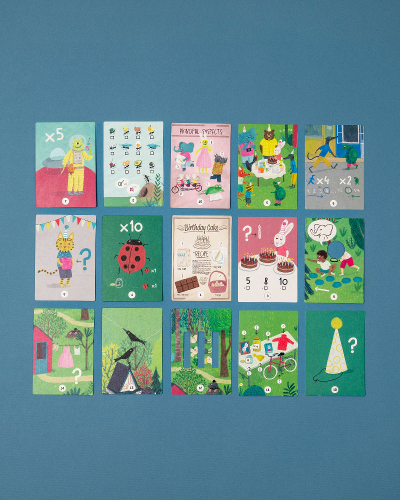 Set of colorful children's educational posters on a blue wall