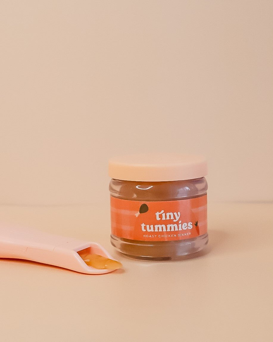 Tiny Harlow roast chicken flavor doll food jar encouraging nurturing pretend play