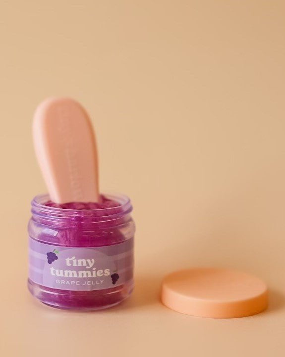 Tiny Harlow grape flavored doll food jar and spoon set for imaginative play kitchen adventures