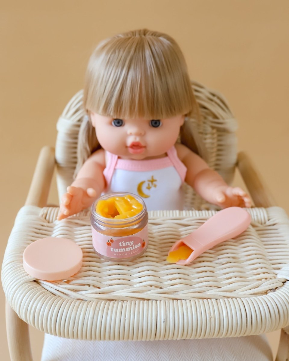 Tiny Harlow peach jelly doll food jar inspiring imaginative feeding pretend play