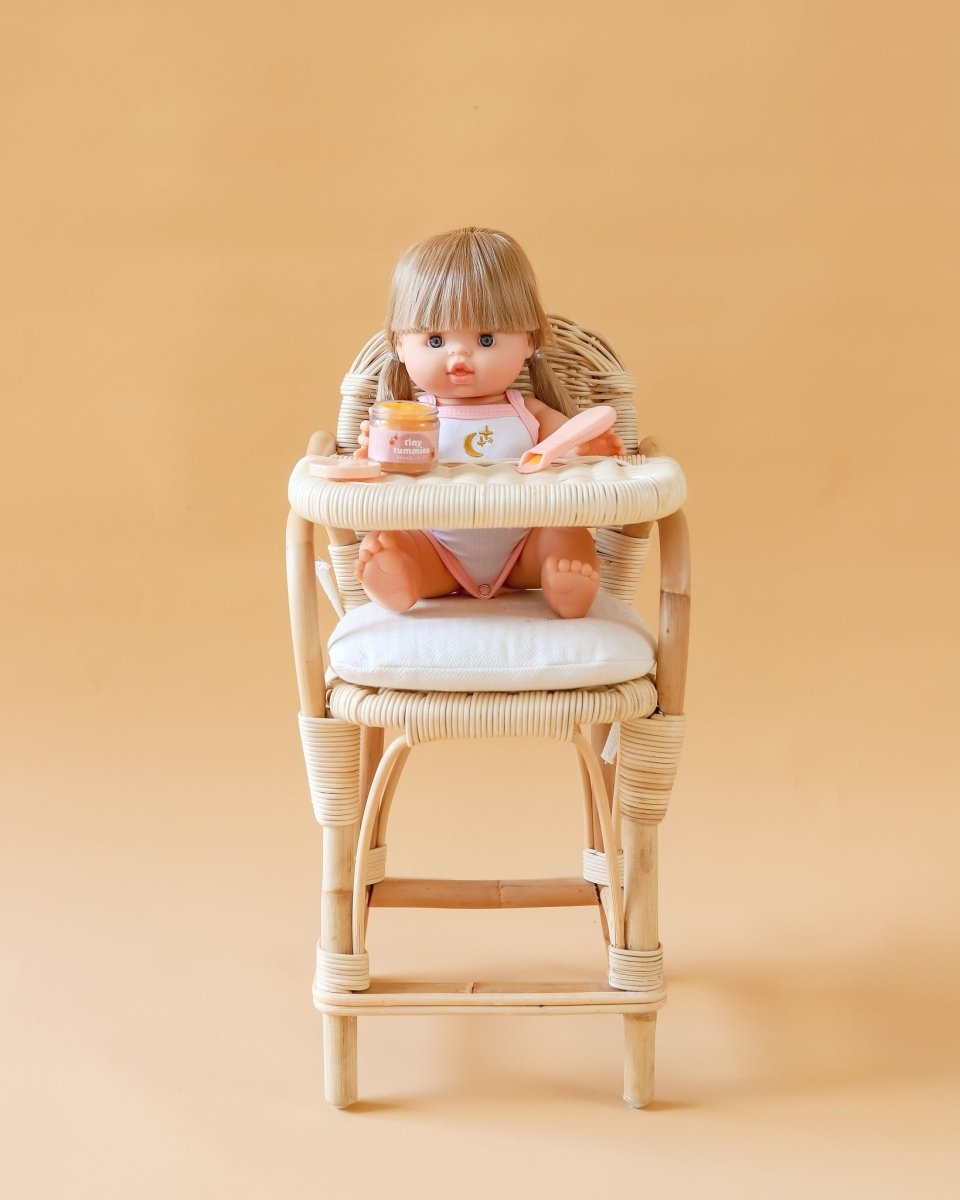 Educational role play toys featuring Tiny Harlow peach jelly doll bottle collection