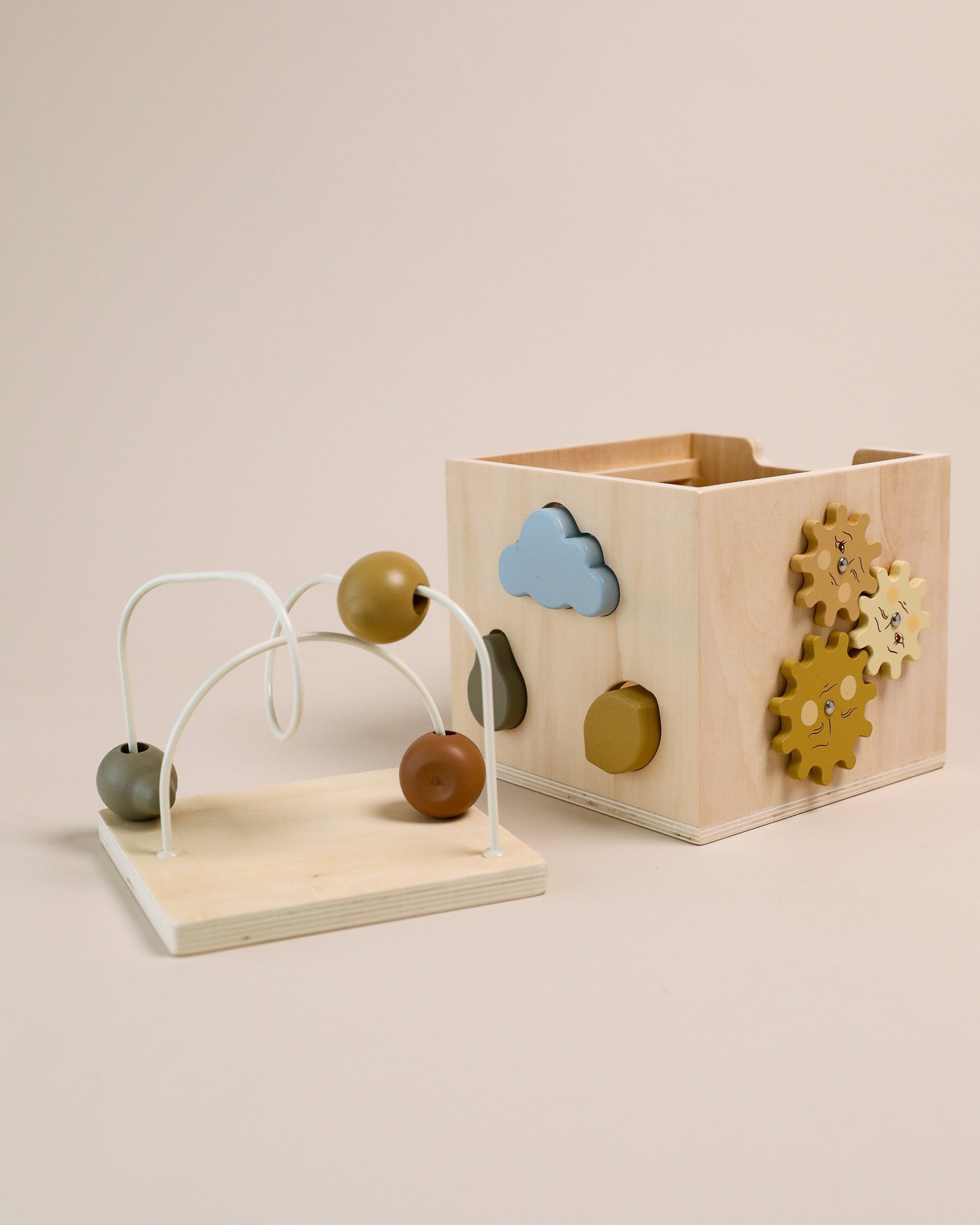 wooden activity cube, activity toy, busy board, busy box