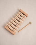 Wooden cherry print xylophone with natural wood frame and aluminum bars plus wooden mallet