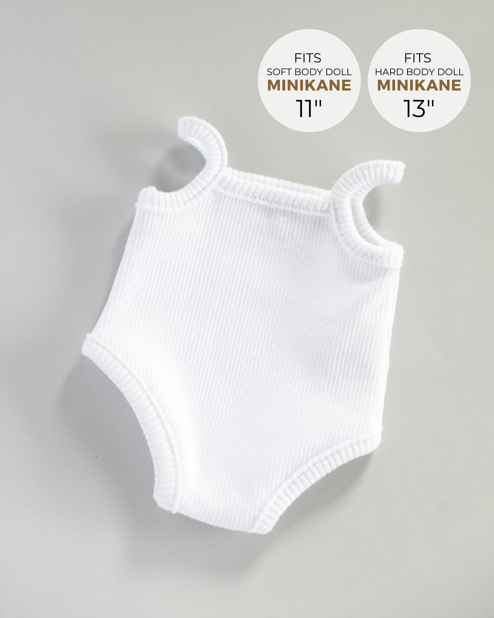 Minikane Doll Clothes | Sleeveless Baby Doll Bodysuit (White)