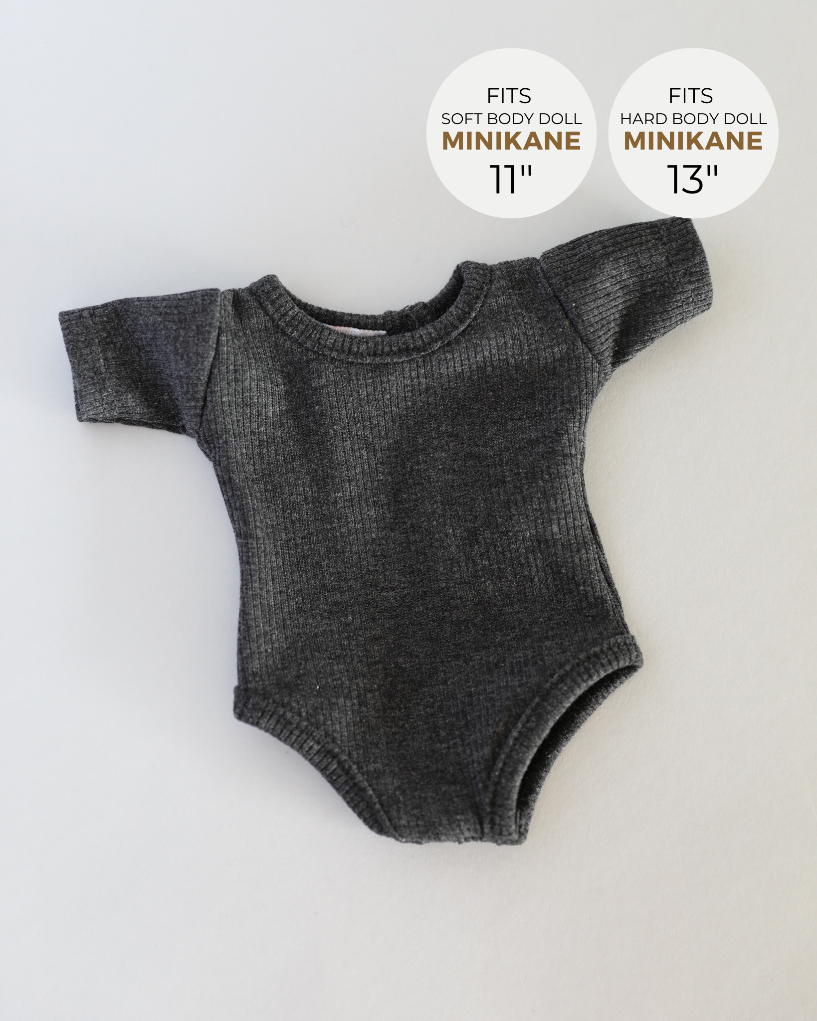Minikane Doll Clothes | Short Sleeved Baby Doll Bodysuit (Grey)