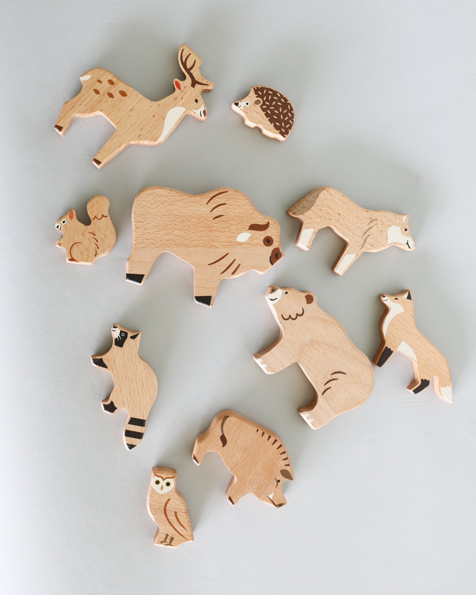 Wooden Forest Animal Figures - Set of 10