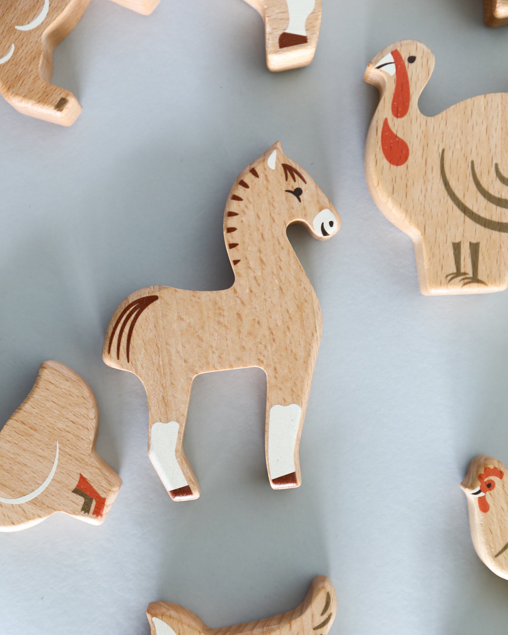 Wooden Farm Animal Figures - Set of 14
