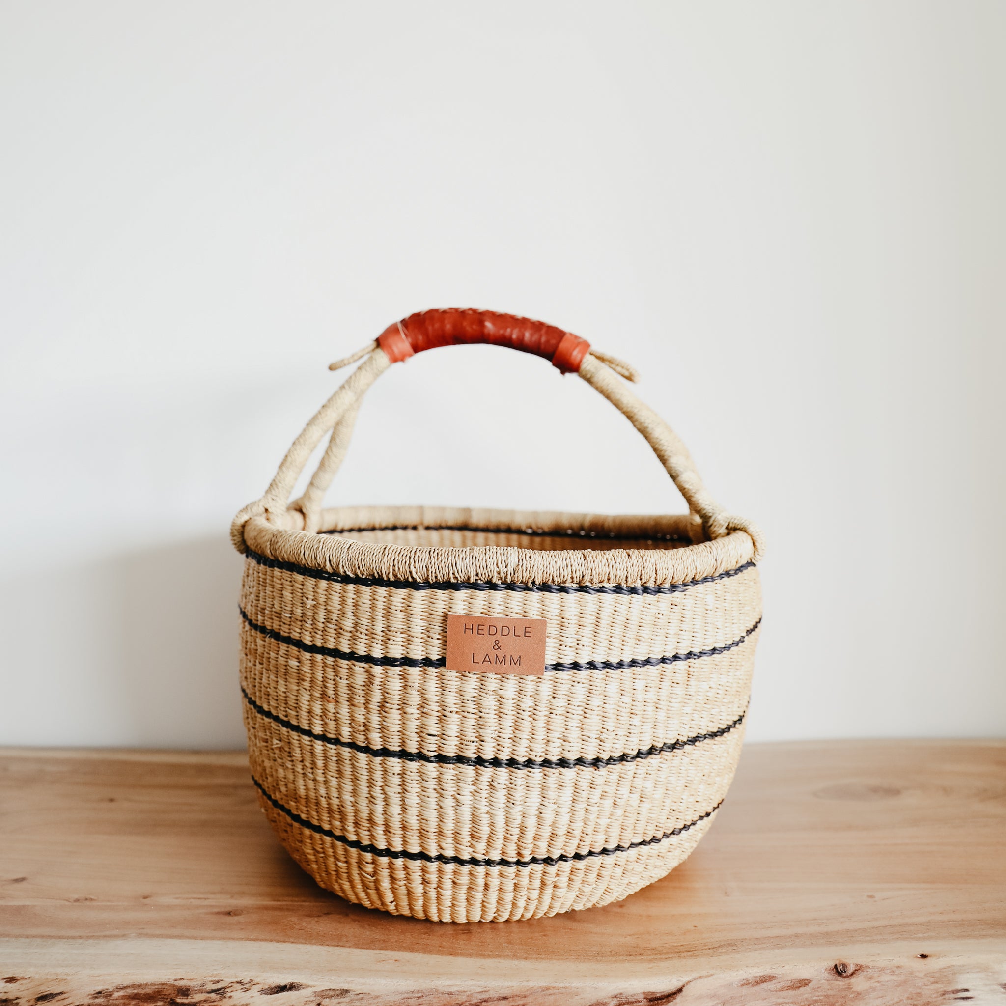 Large Bolga Basket - Blue Stripes