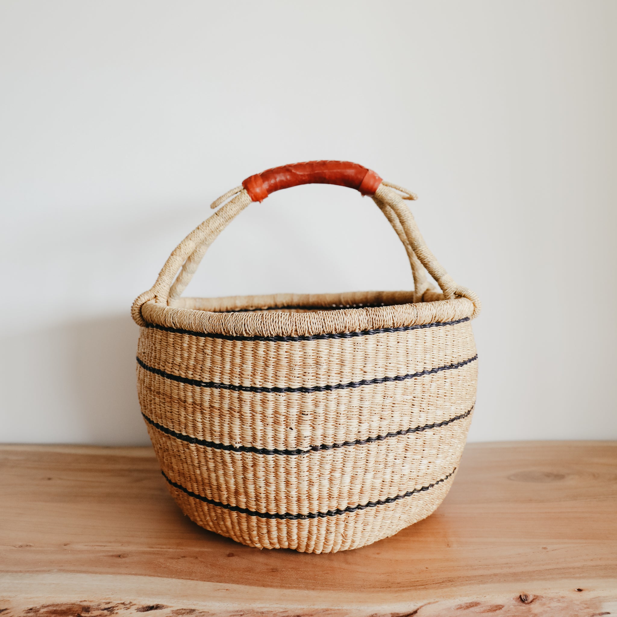 Large Bolga Basket - Blue Stripes