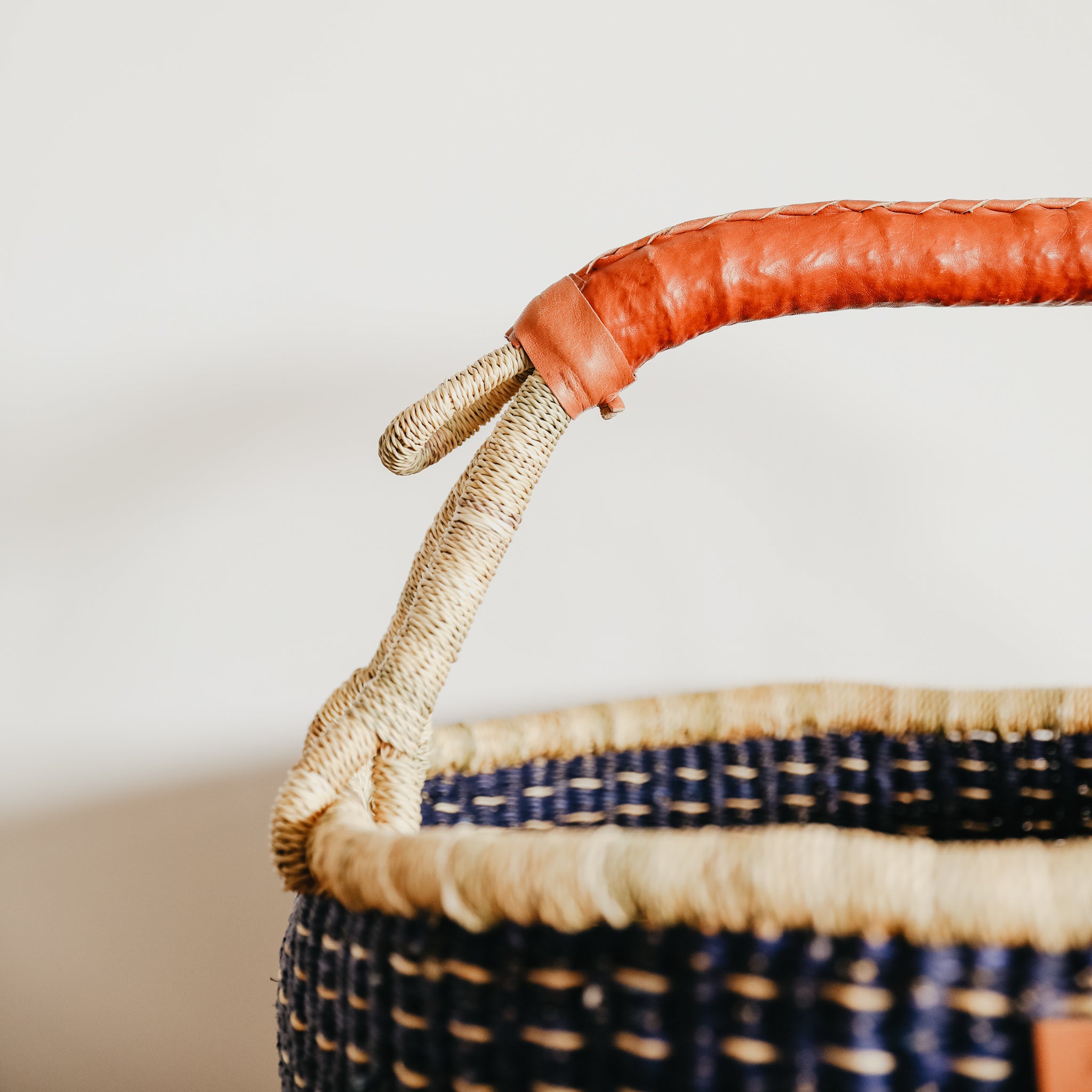 Large Bolga Basket - Blue with Natural Stripes