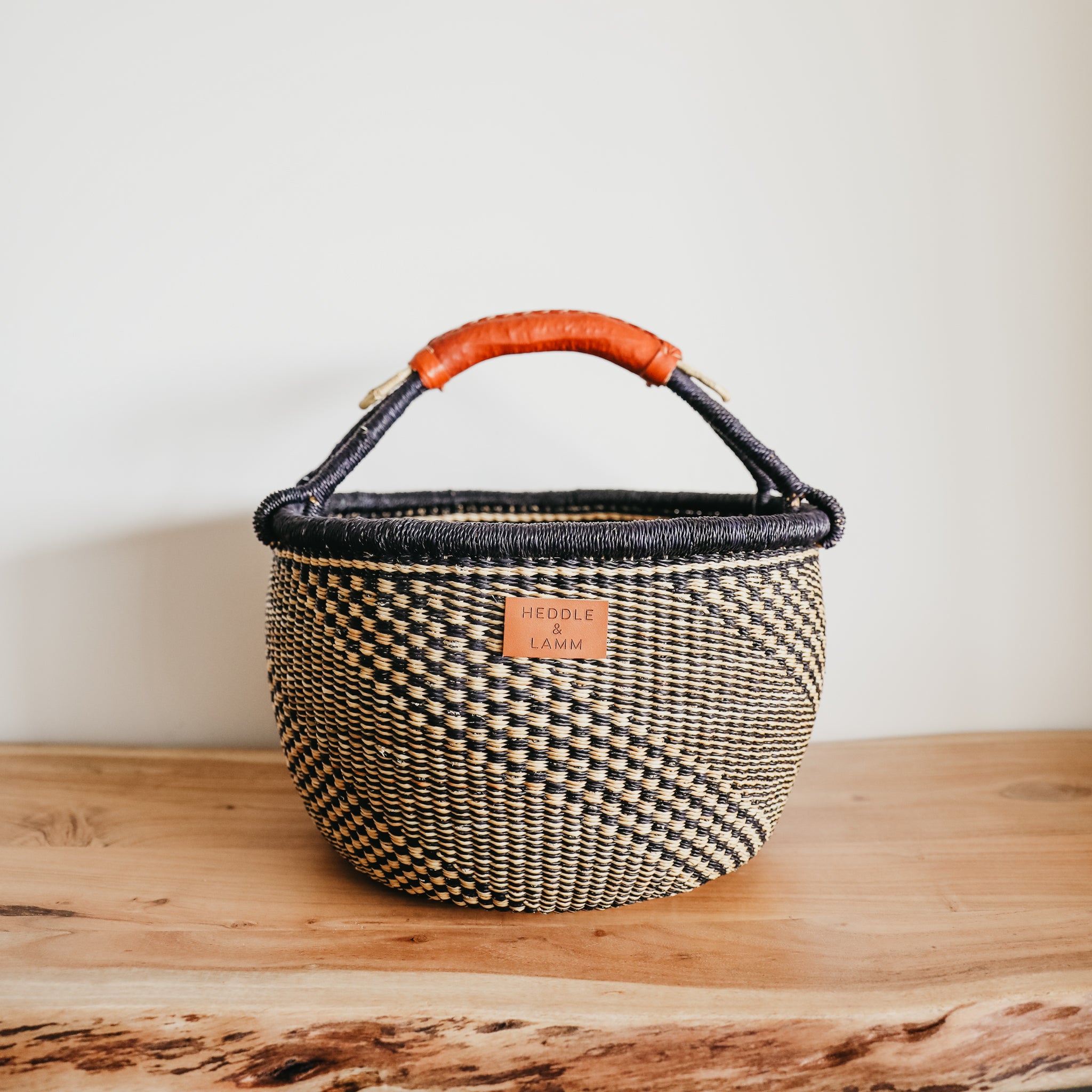 Large Bolga Basket - Blue with Cross Stripes