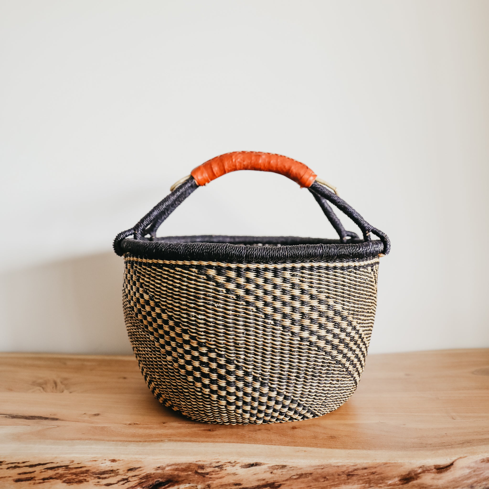 Large Bolga Basket - Blue with Cross Stripes