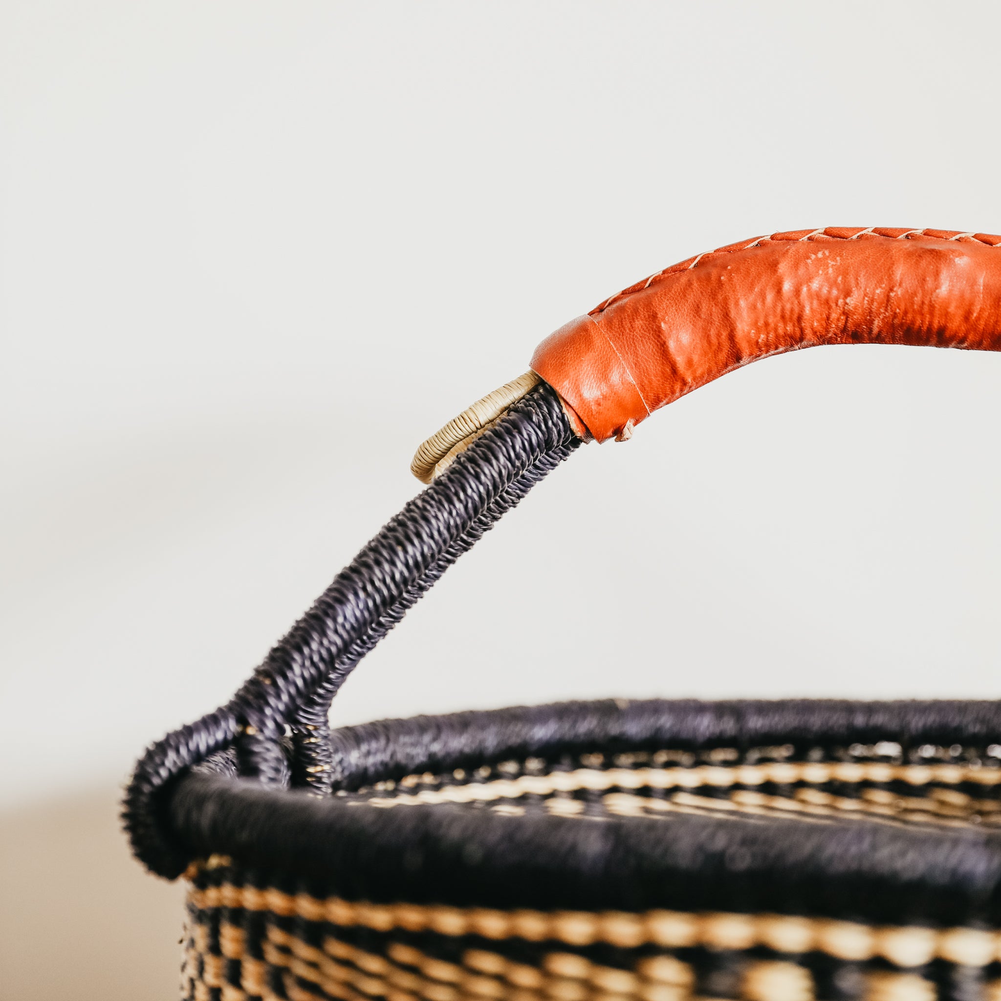 Large Bolga Basket - Blue with Cross Stripes