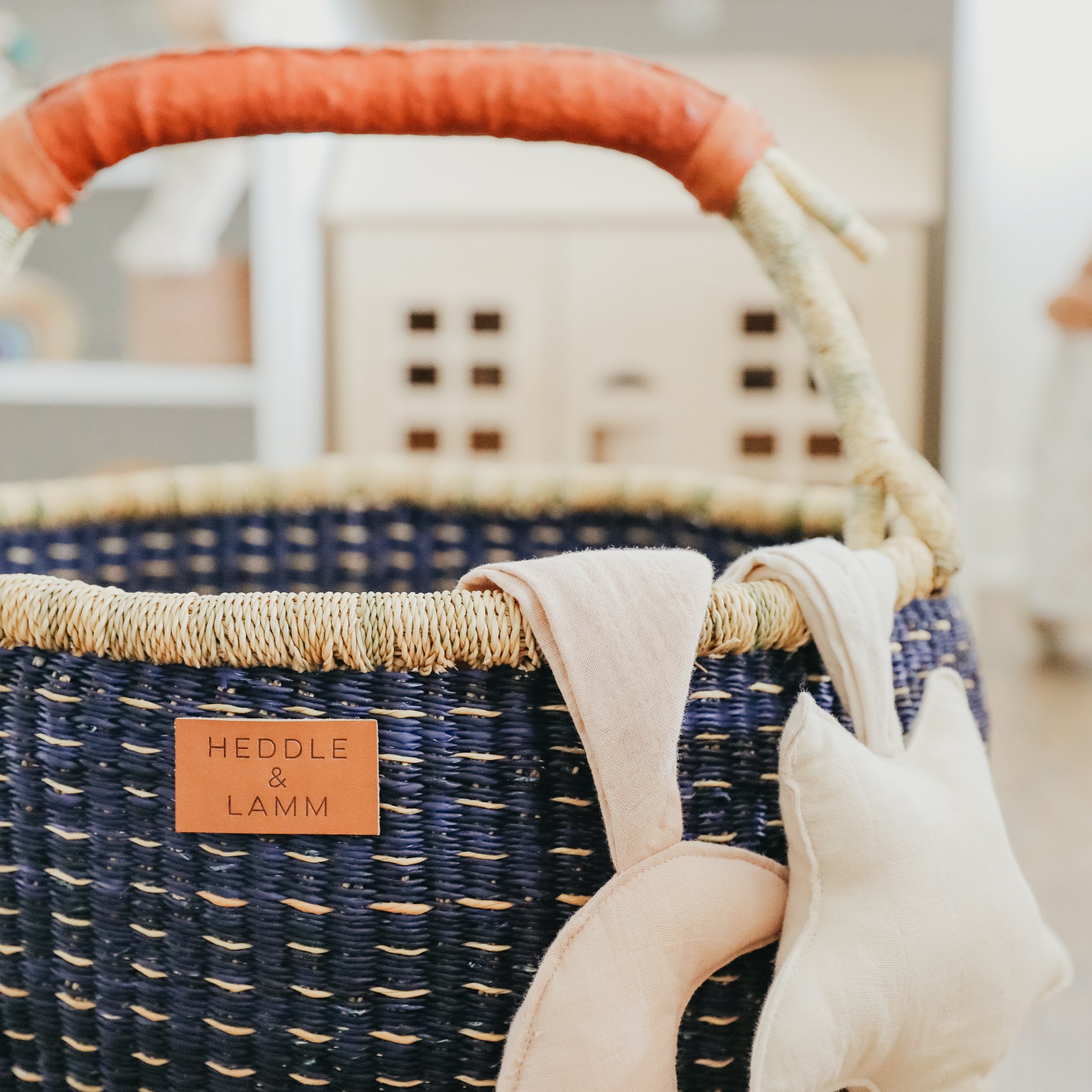 Large Bolga Basket - Blue with Natural Stripes