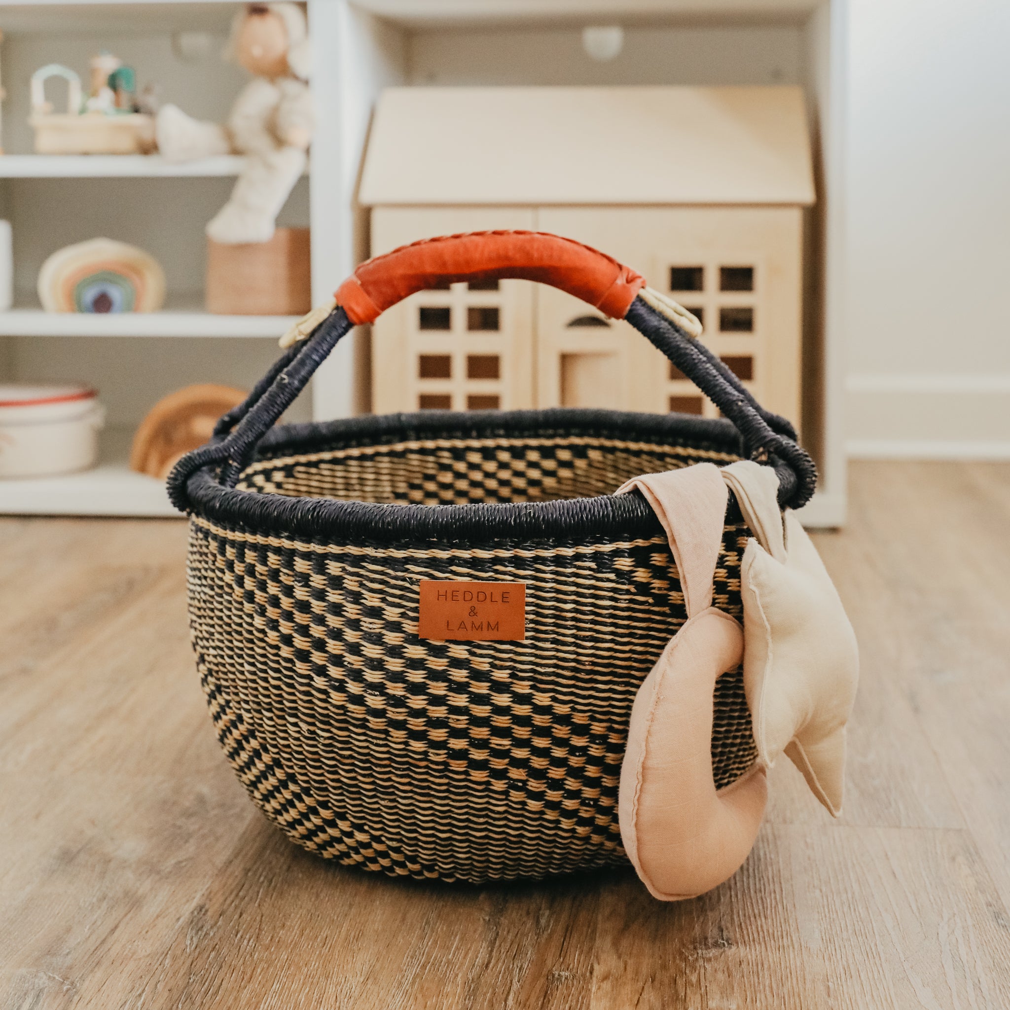 Large Bolga Basket - Blue with Cross Stripes