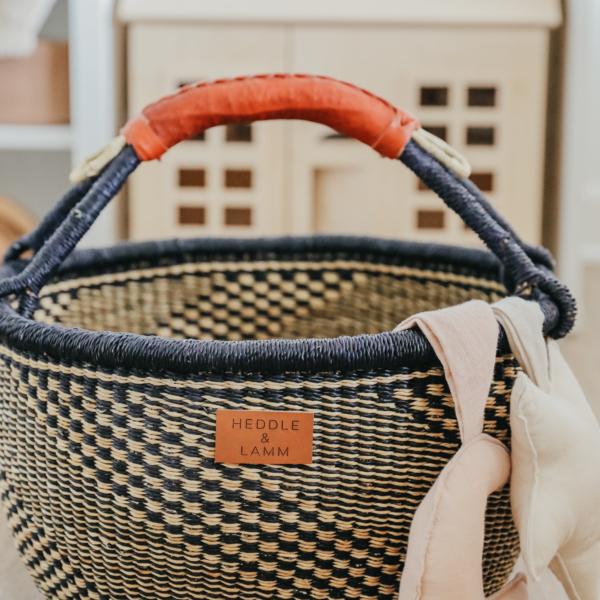 Large Bolga Basket - Blue with Cross Stripes