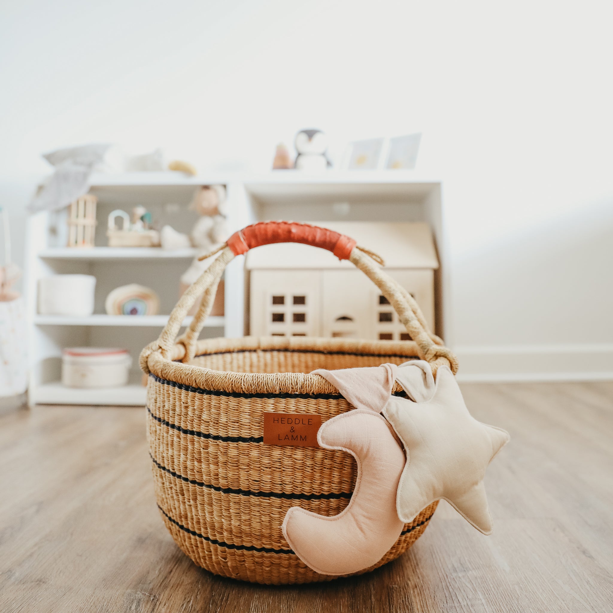 Large Bolga Basket - Blue Stripes