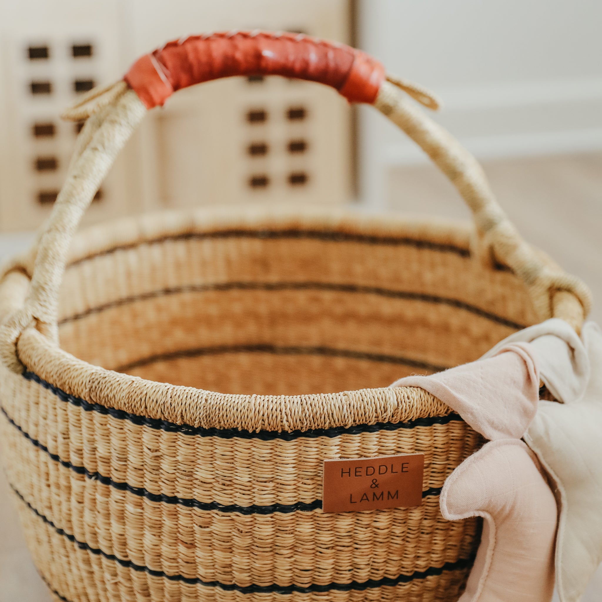 Large Bolga Basket - Blue Stripes