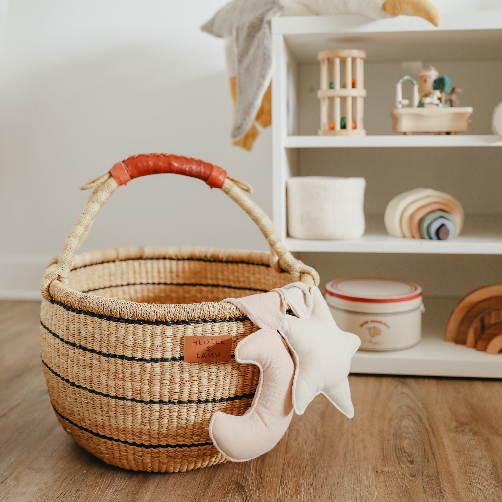 Large Bolga Basket - Blue Stripes