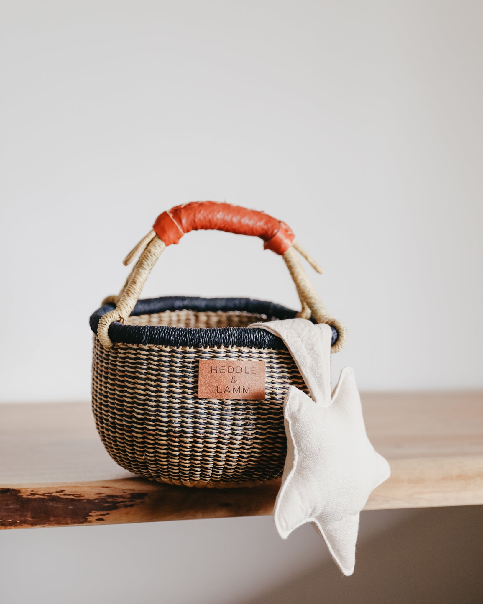 Small Bolga Basket - Natural and Blue Stripes