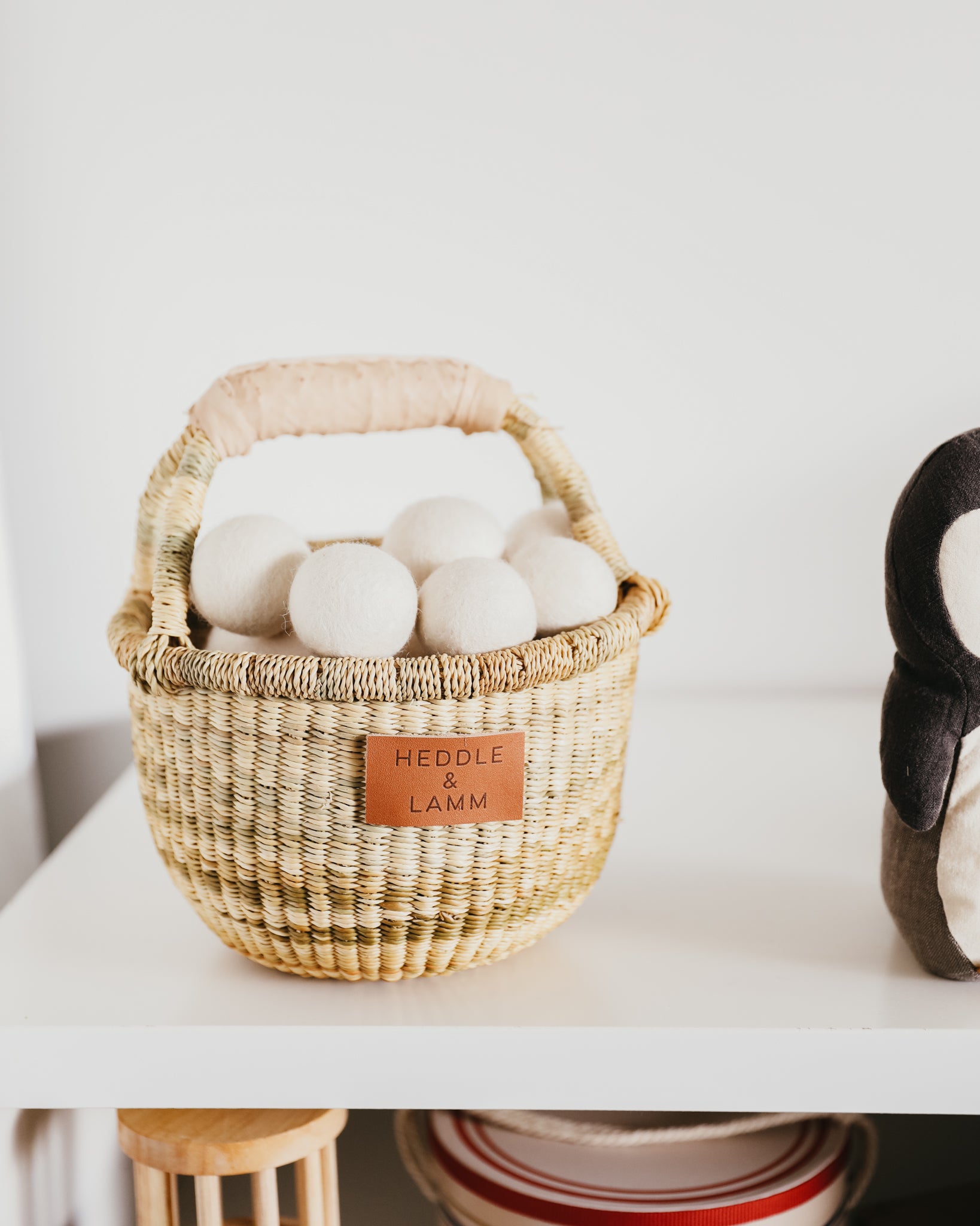 Small Bolga Basket - Natural and White Handle