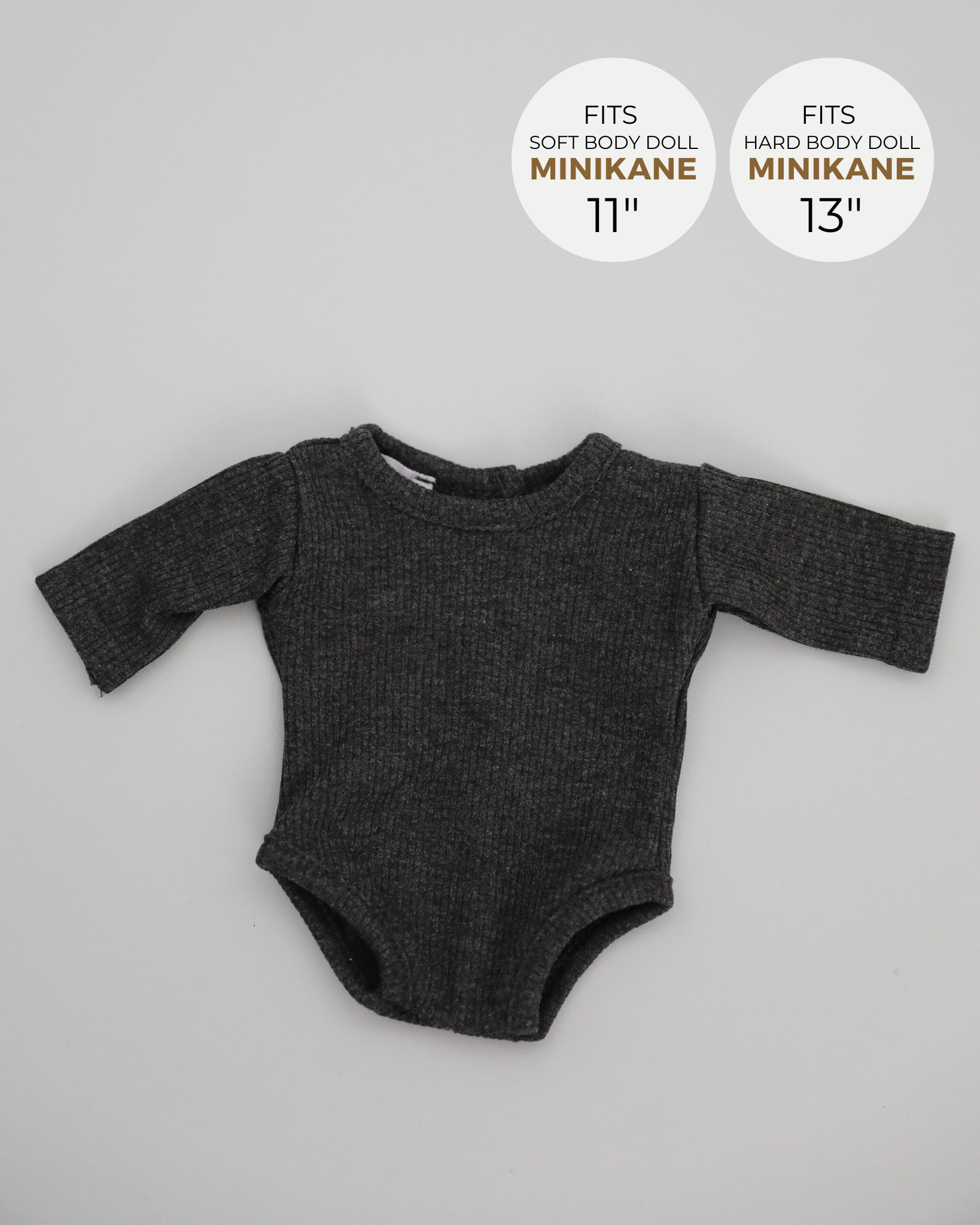 Minikane Doll Clothes | Baby Doll Bodysuit (Grey)