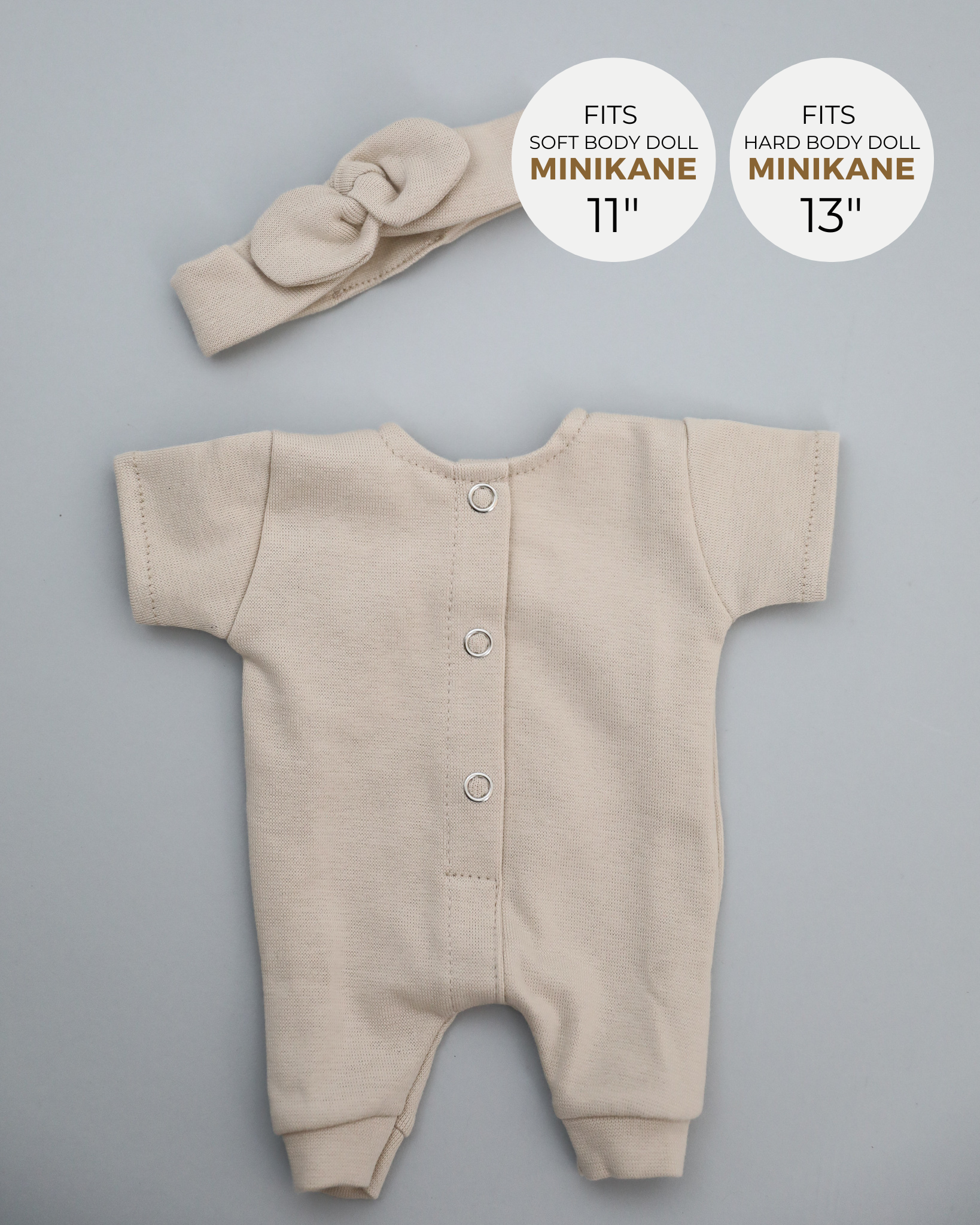Minikane Doll Clothes | Baby Doll Jumpsuit with Headband (White)