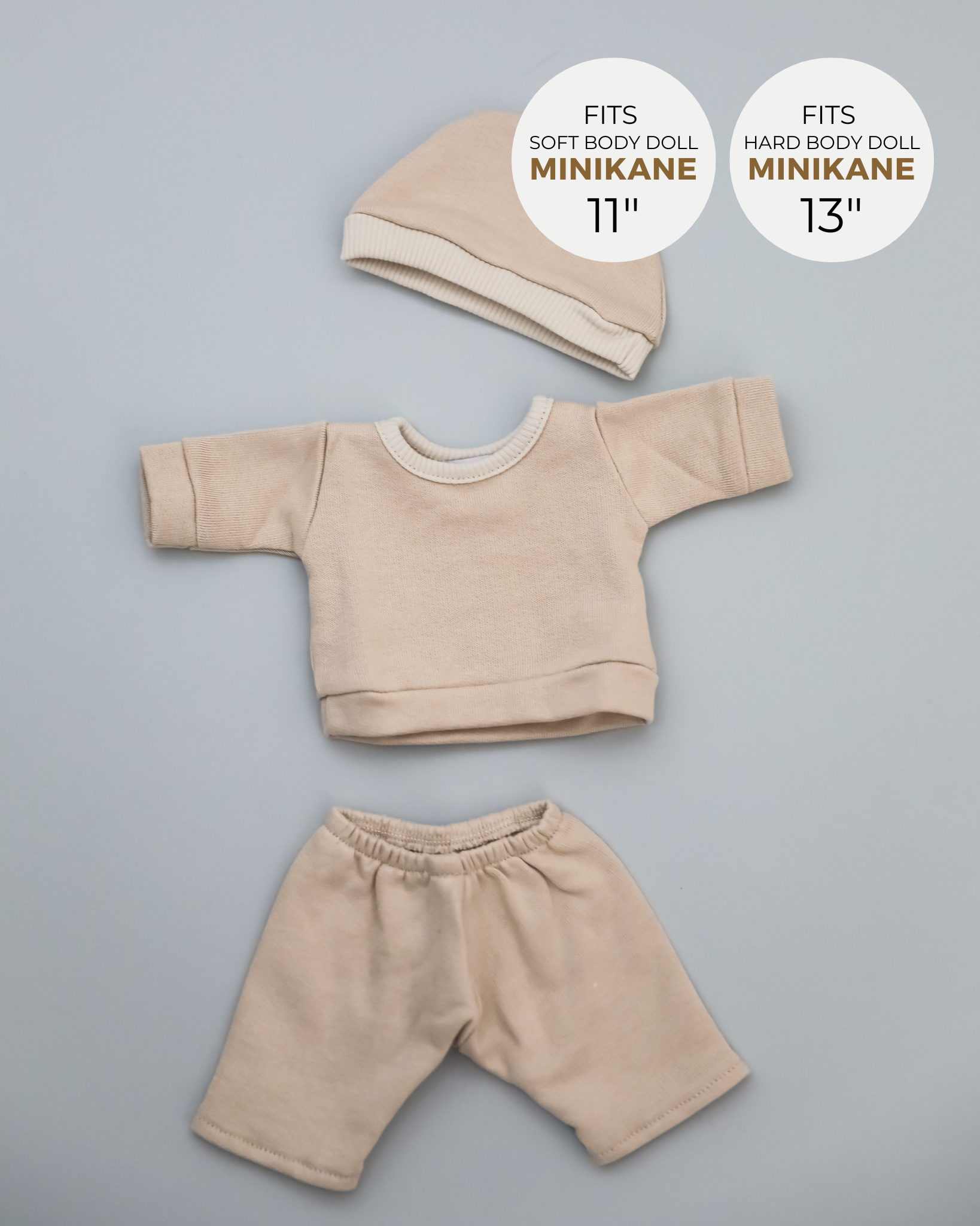Minikane Doll Clothes | Baby Doll Fleece Pant Set with Hat (White)