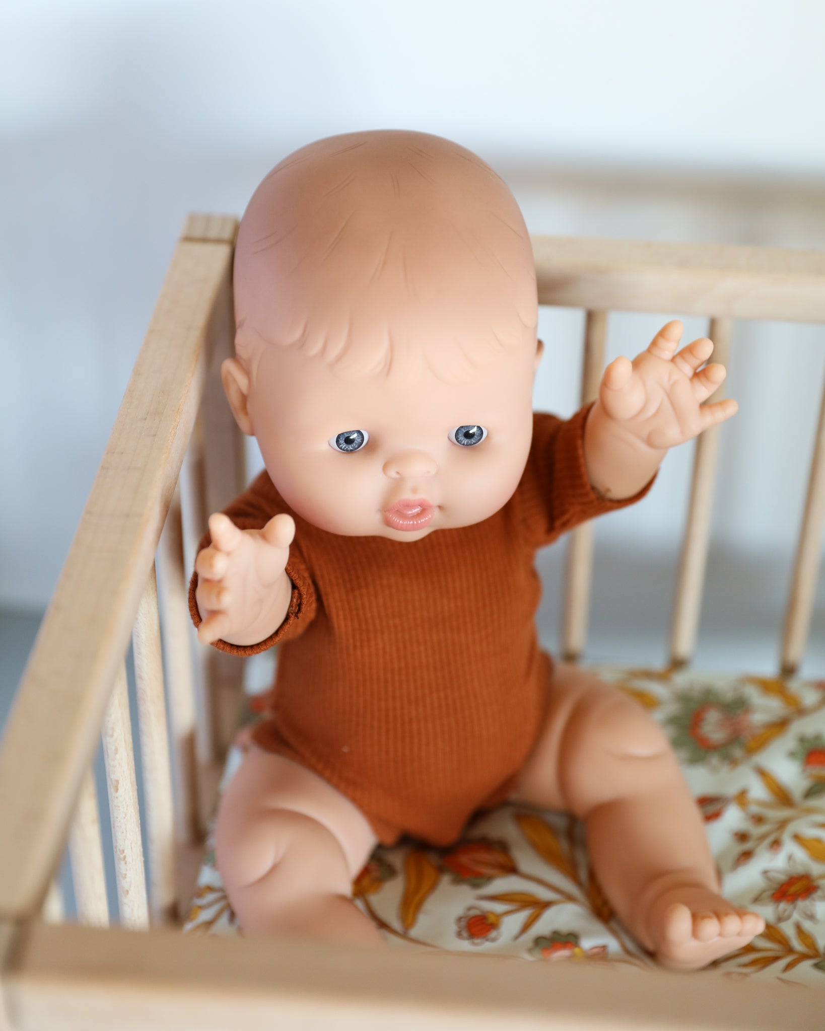 Minikane Doll Clothes | Short Sleeved Baby Doll Bodysuit (Dark Brown)