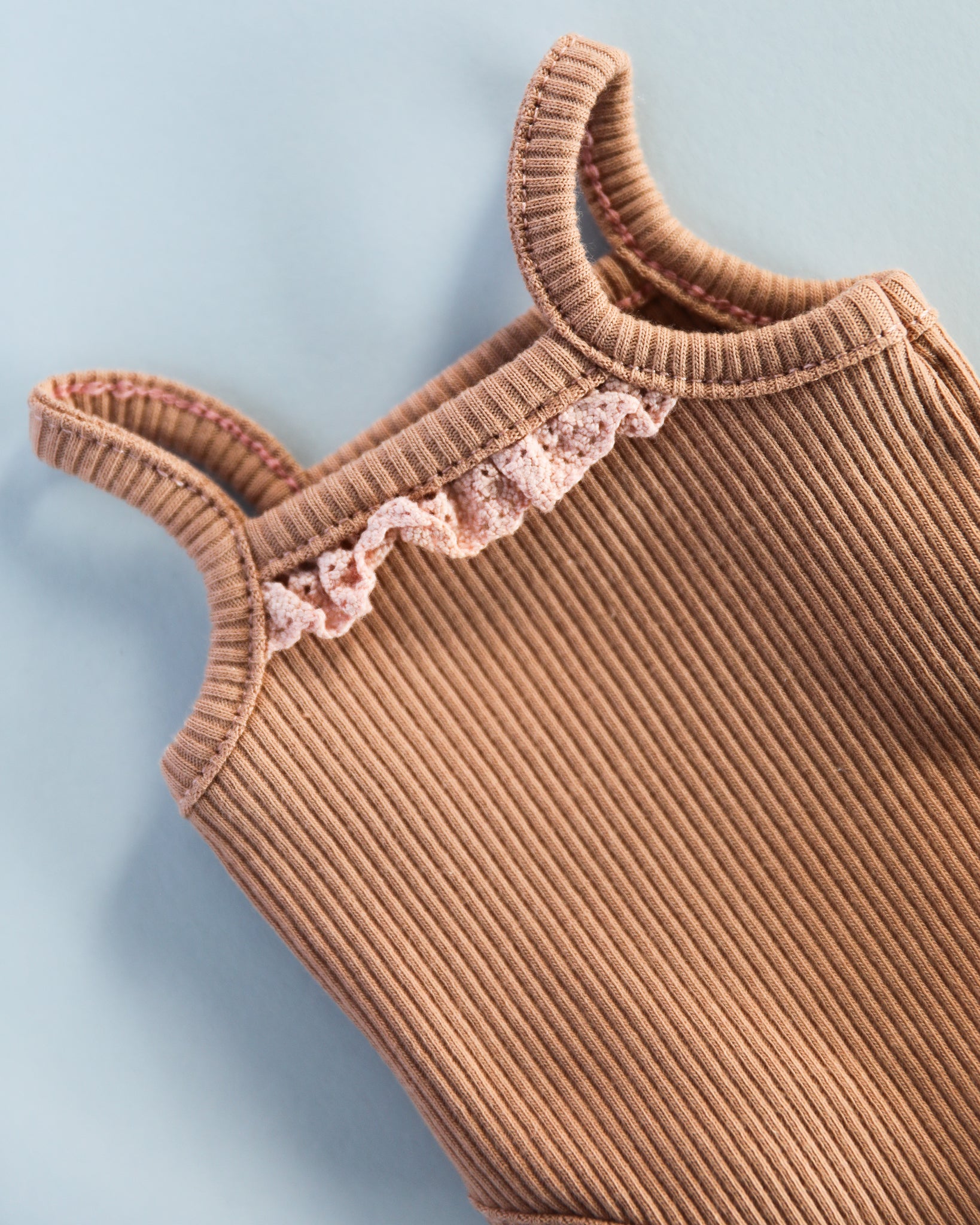 Minikane Doll Clothes | Baby Girl Doll Ribbed Cotton & Lace Bodysuit (Beige)