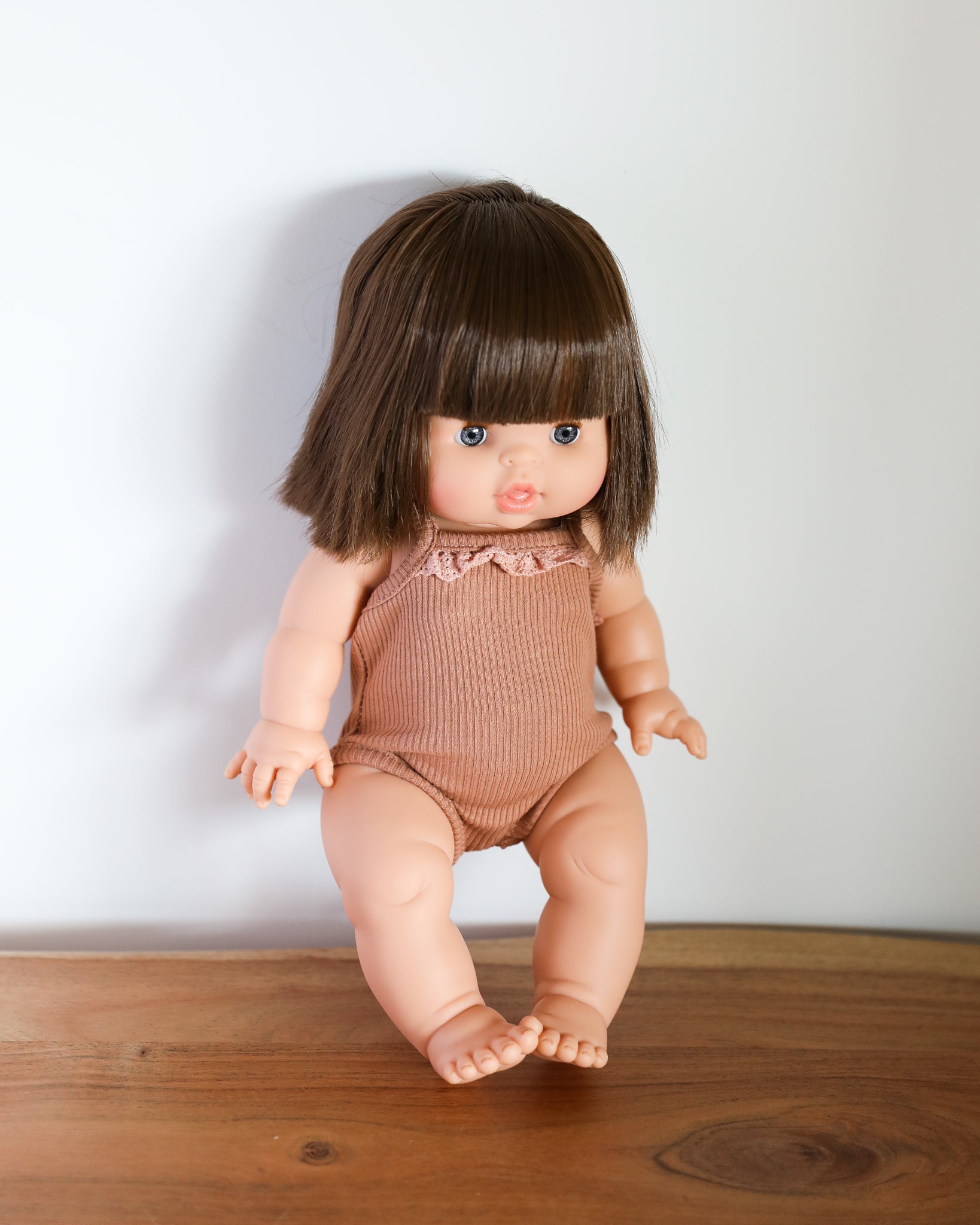 Minikane Doll Clothes | Baby Girl Doll Ribbed Cotton & Lace Bodysuit (Beige)