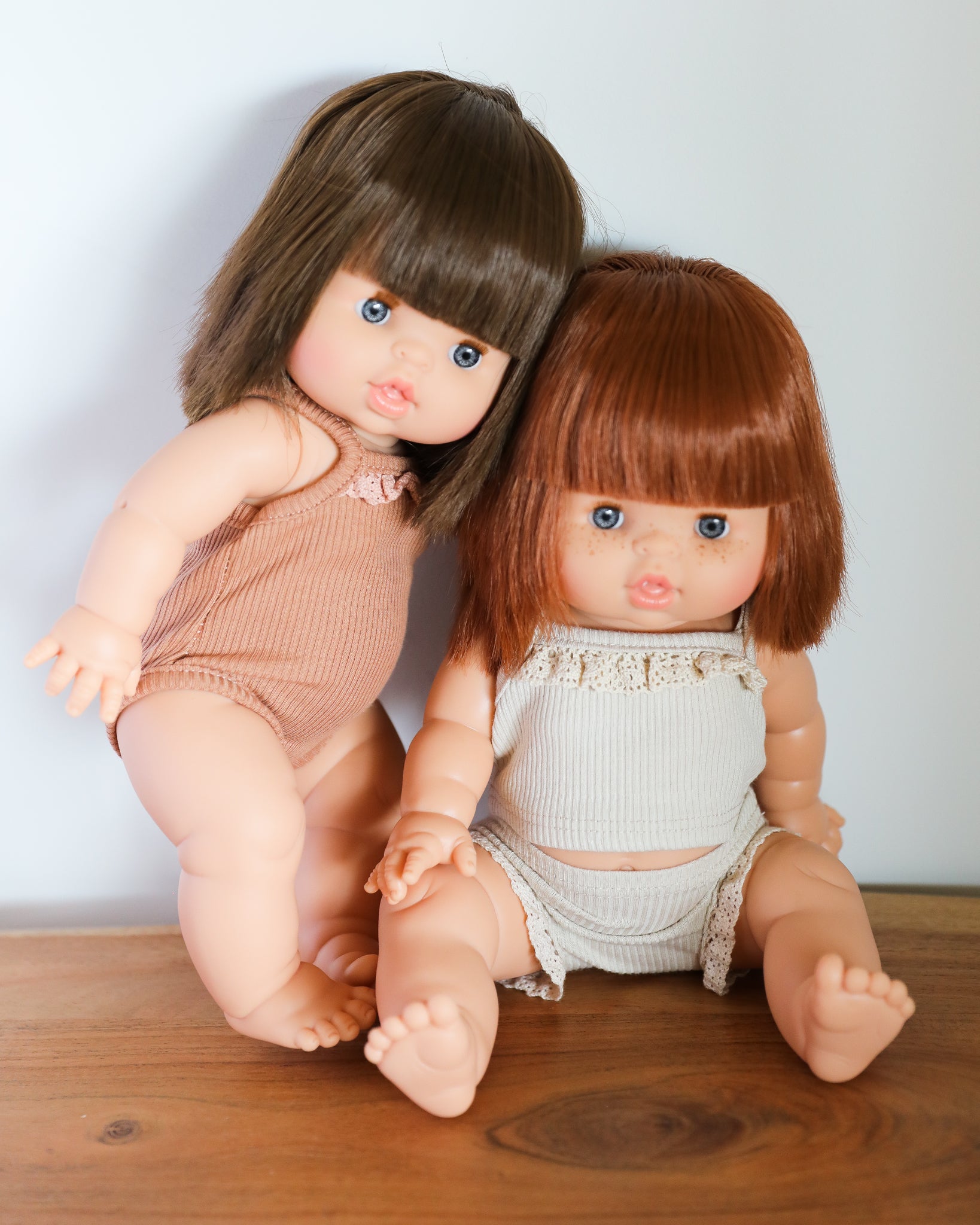 Minikane Doll Clothes | Baby Girl Doll Ribbed Cotton & Lace Bodysuit (Beige)