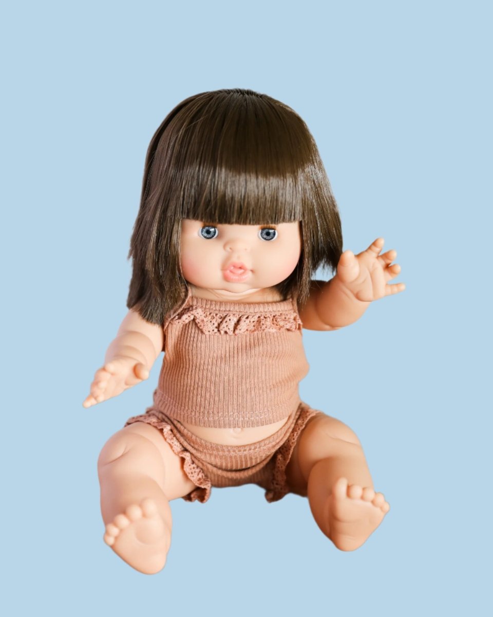 Doll fashion with decorative fagoting stitches