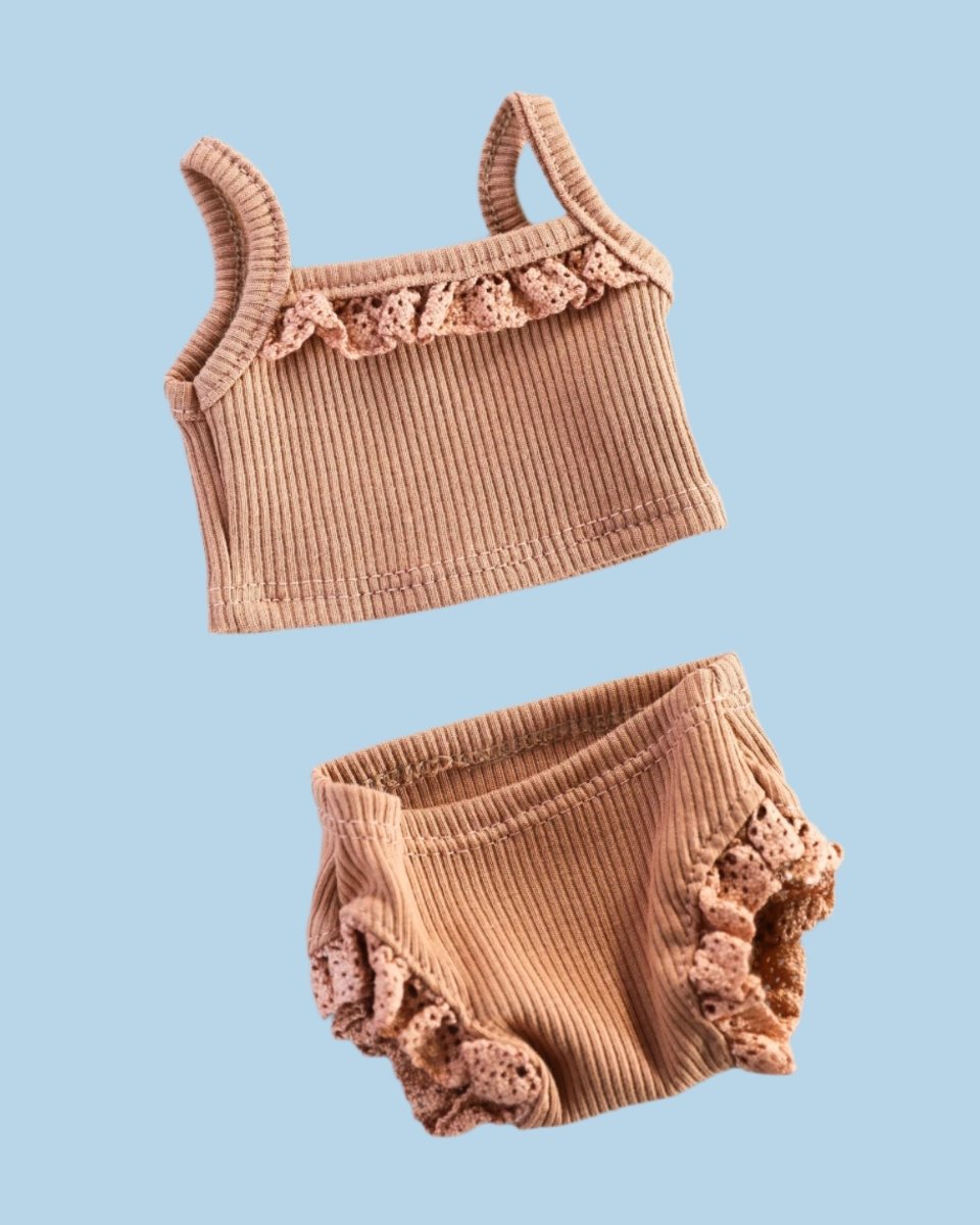 Baby doll clothes with contrast fabric panels