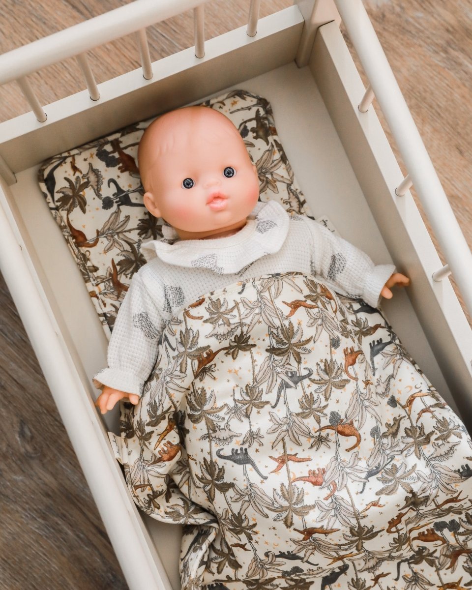 Fabric doll bedding set enhancing imaginative caregiving scenarios