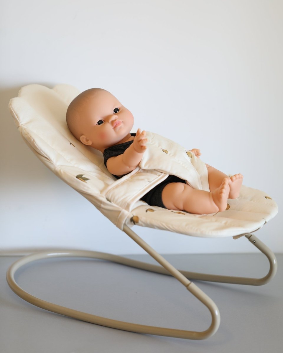 Handcrafted baby doll bouncer for enriching imaginative play experiences