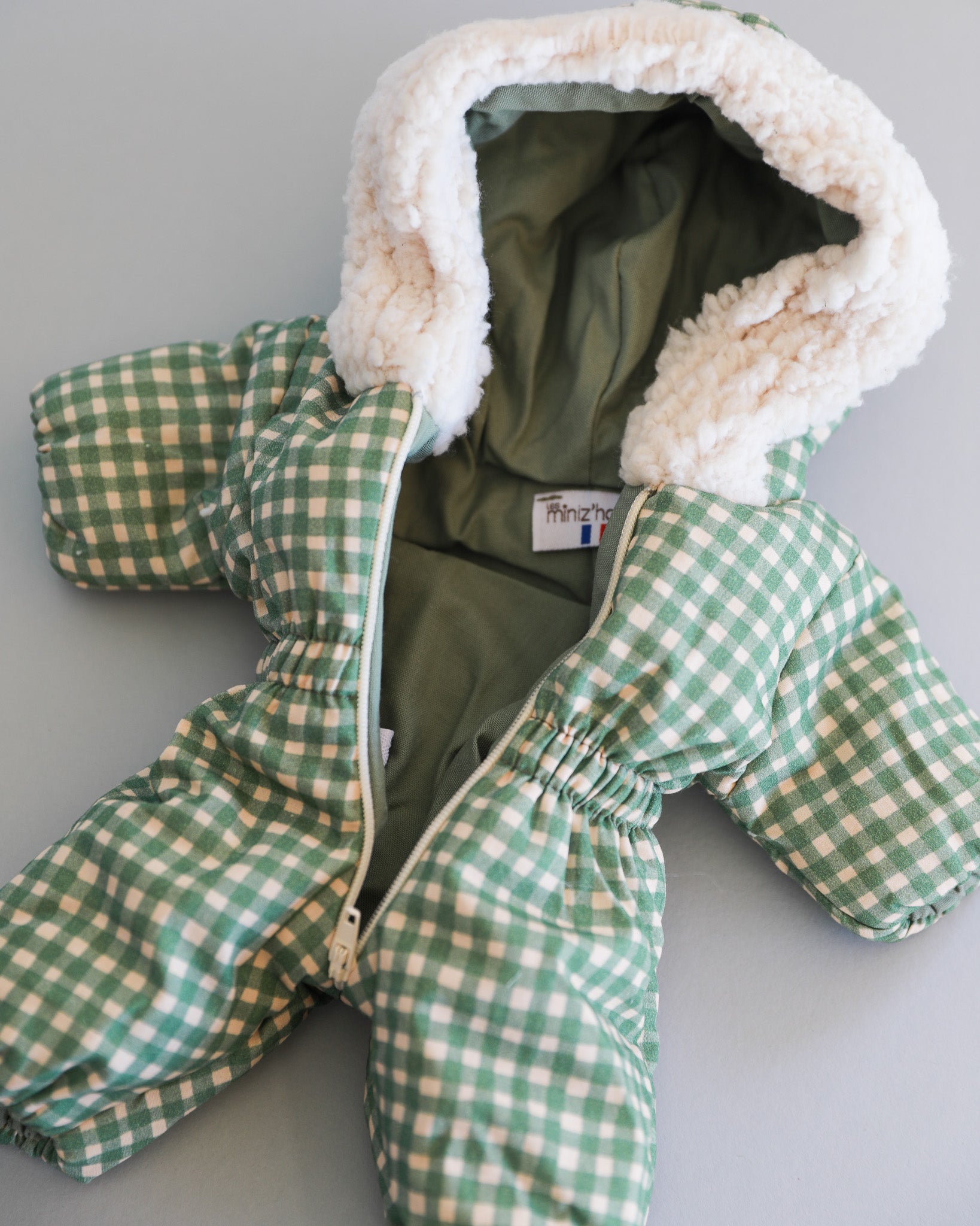 Minikane Doll Clothes | Baby Doll Snowsuit - Green Gingham