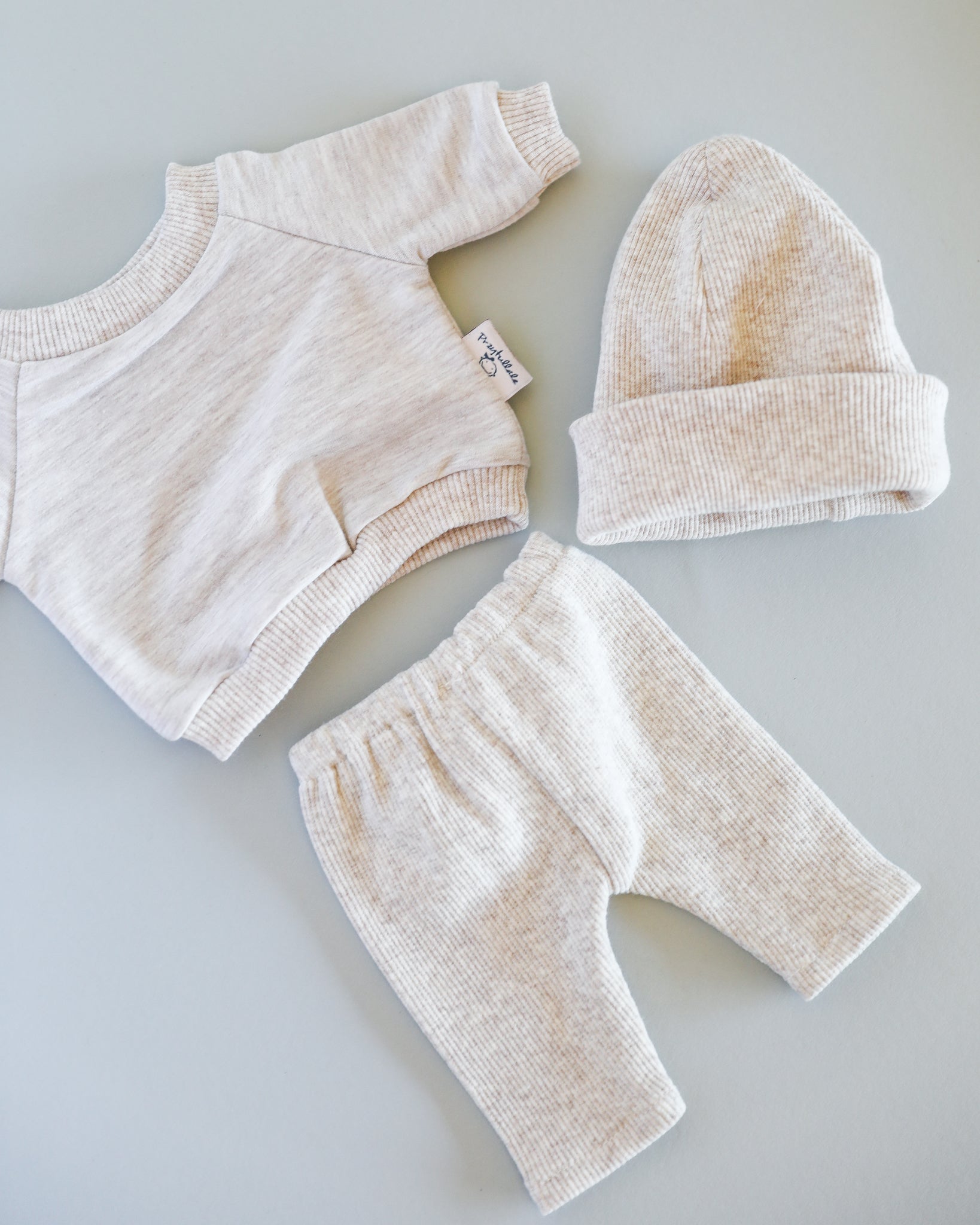 Minikane Doll Clothes | Baby Doll Sweatshirt Set with Beanie (Beige)