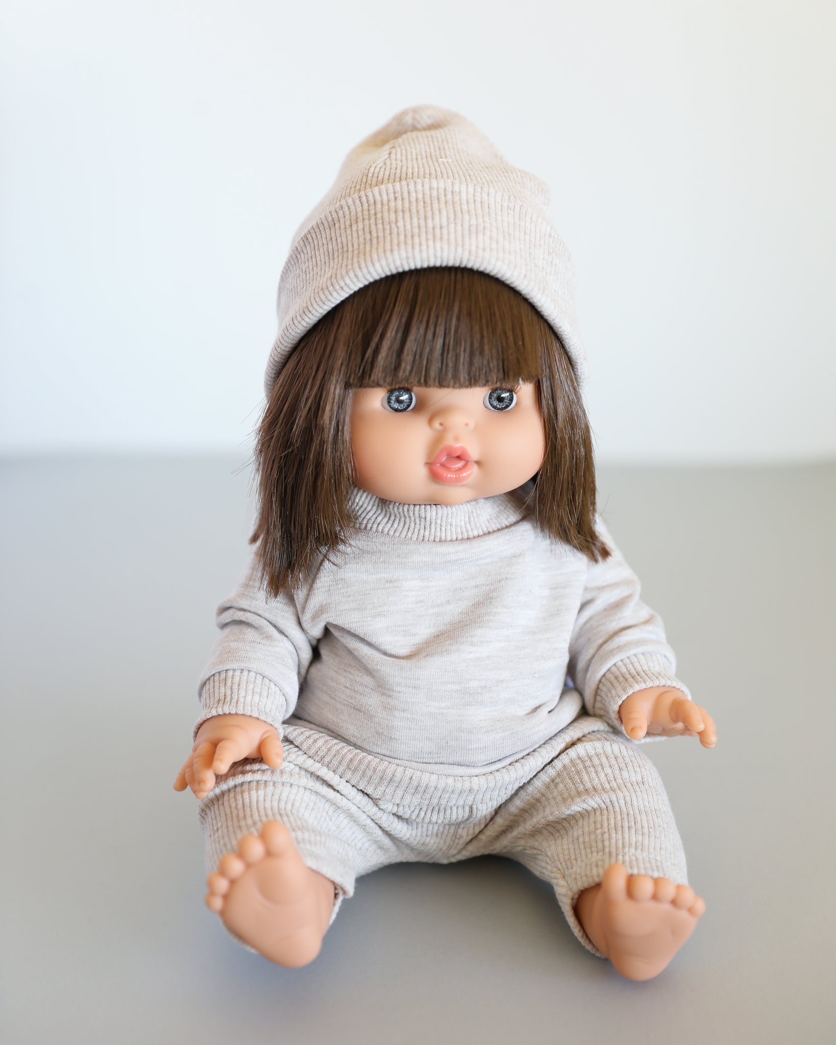 Minikane Doll Clothes | Baby Doll Sweatshirt Set with Beanie (Beige)