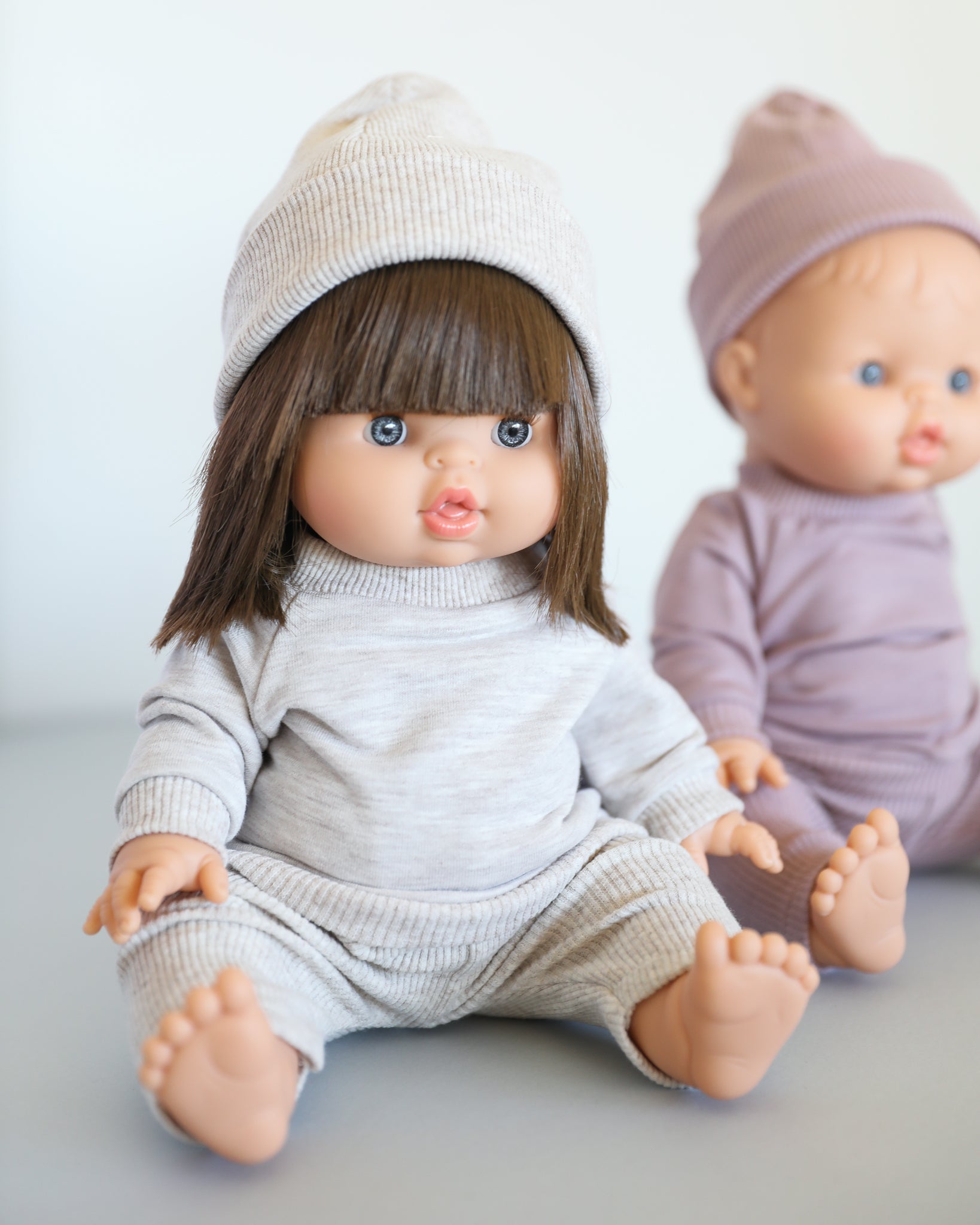 Minikane Doll Clothes | Baby Doll Sweatshirt Set with Beanie (Beige)