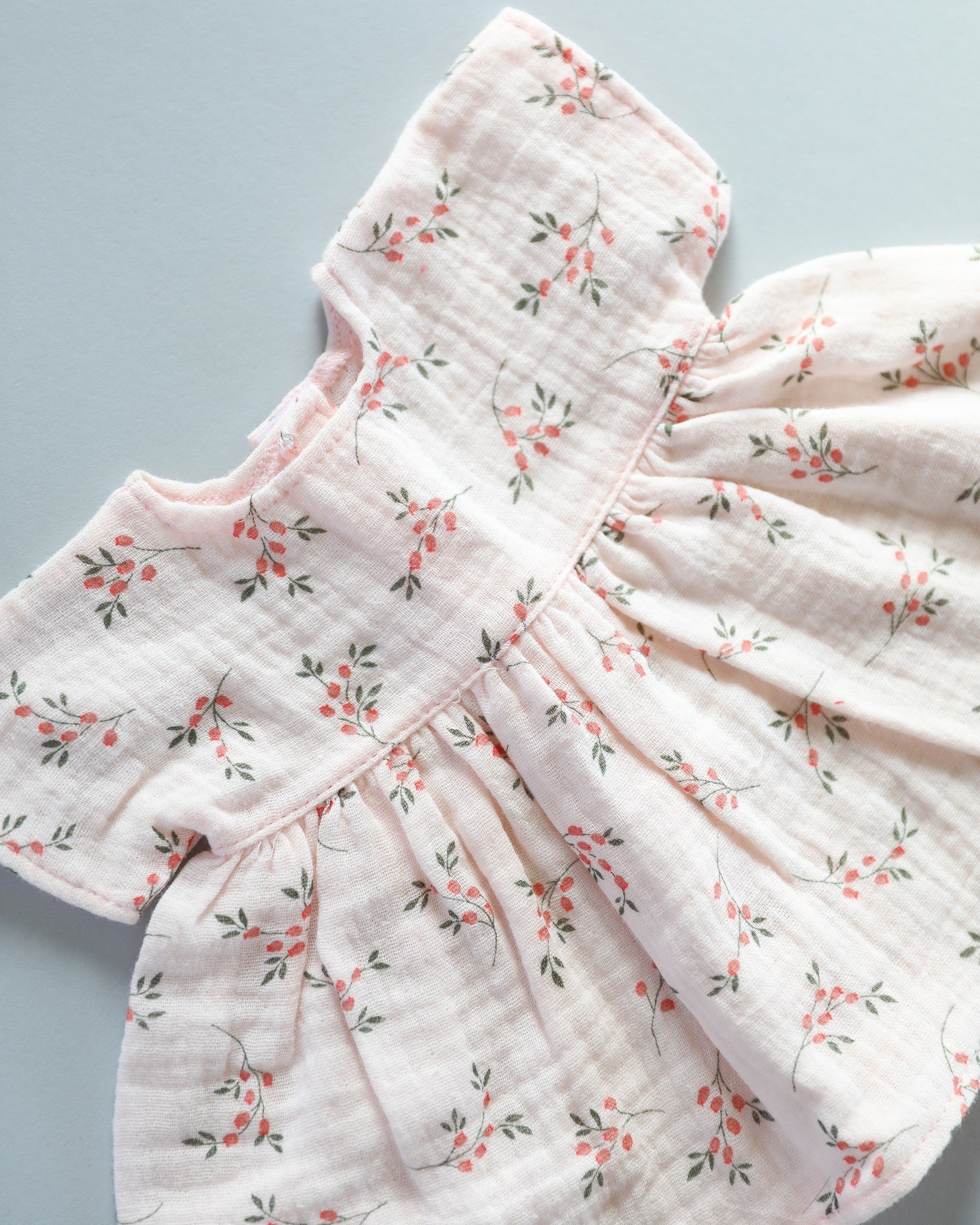Minikane Doll Clothes | Baby Doll Muslin Floral Dress (Pink)