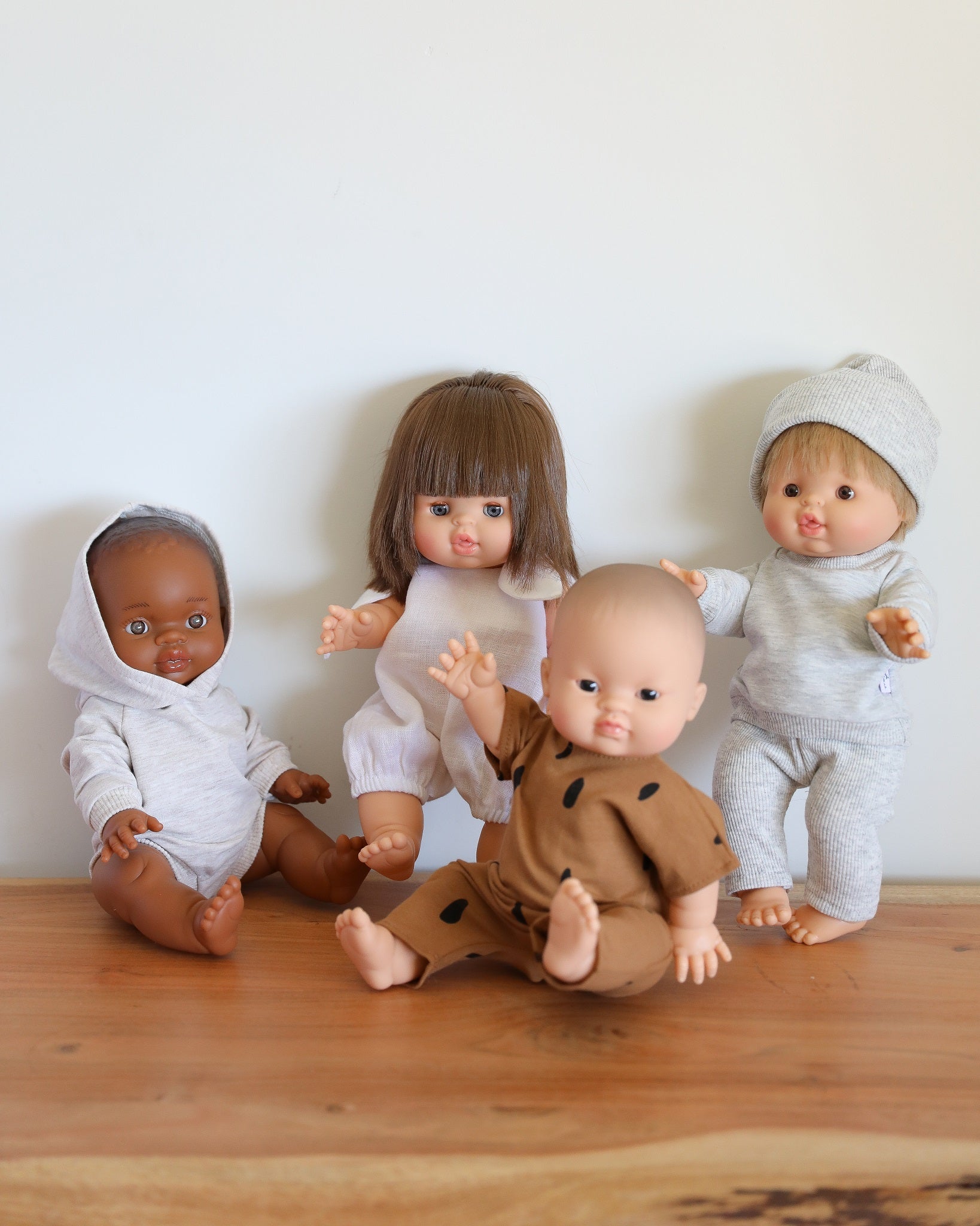 Minikane Doll Clothes | Baby Doll Sweatshirt Jumpsuit with a Hoodie (Grey)