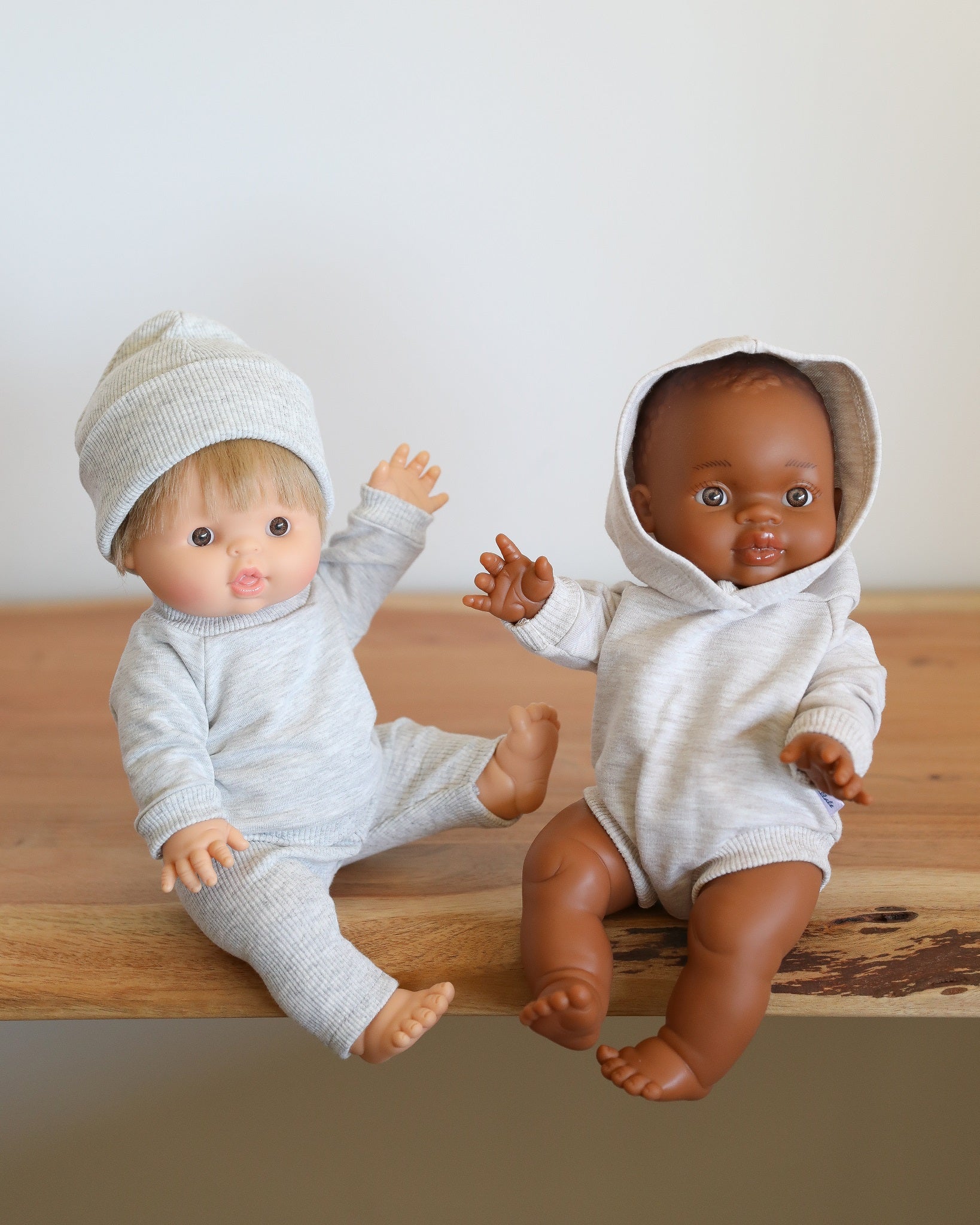 Minikane Doll Clothes | Baby Doll Sweatshirt Jumpsuit with a Hoodie (Grey)